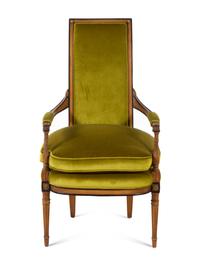 A Louis XVI Style Parcel Ebonized Walnut Fauteuil