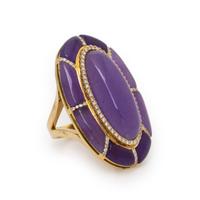 Lavender Jade, Diamond, and Yellow Gold Ring