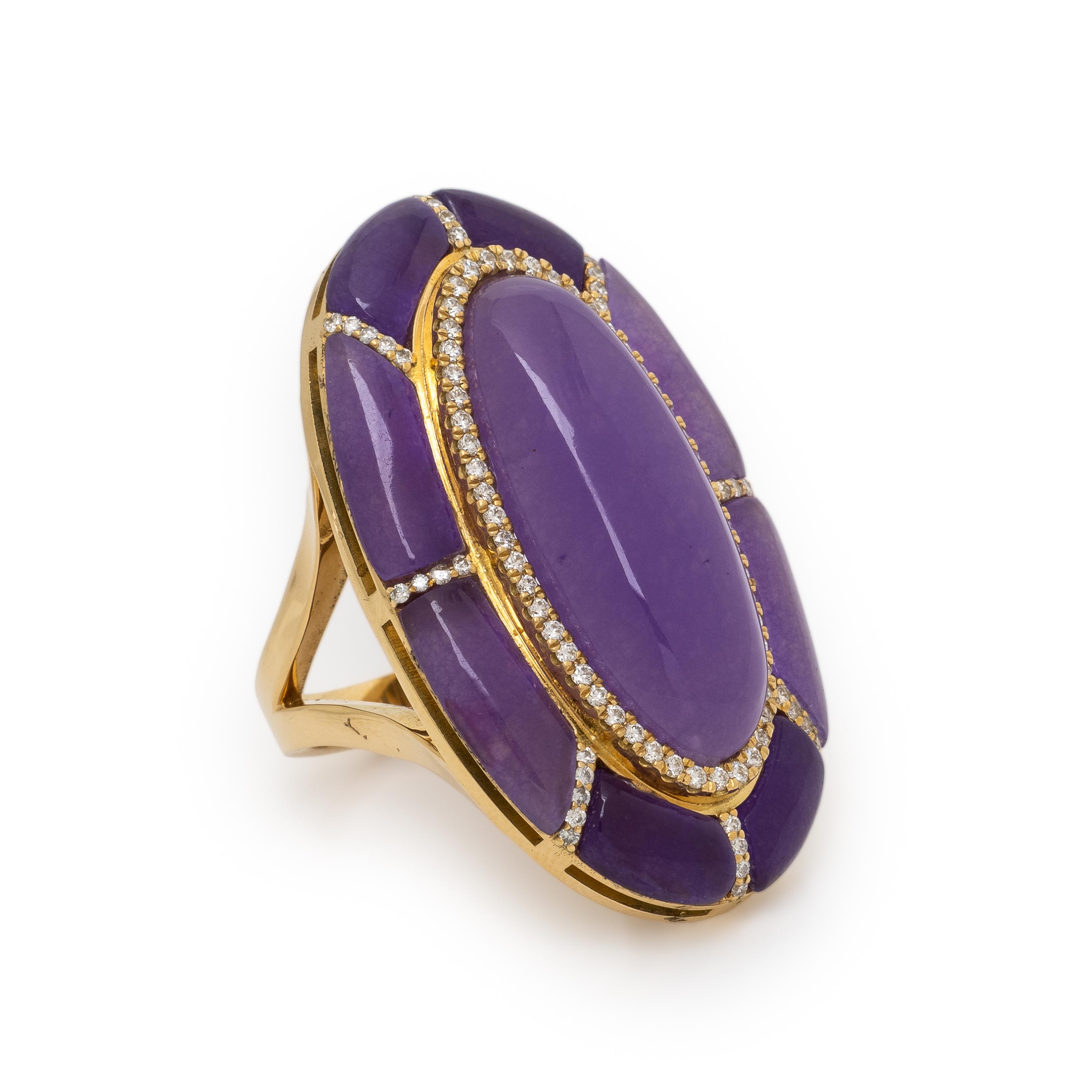 Lavender Jade, Diamond, and Yellow Gold Ring