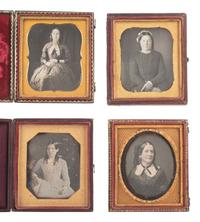 [EARLY PHOTOGRAPHY]. 14 sixth plate daguerreotypes of women and girls with curled and braided hair.