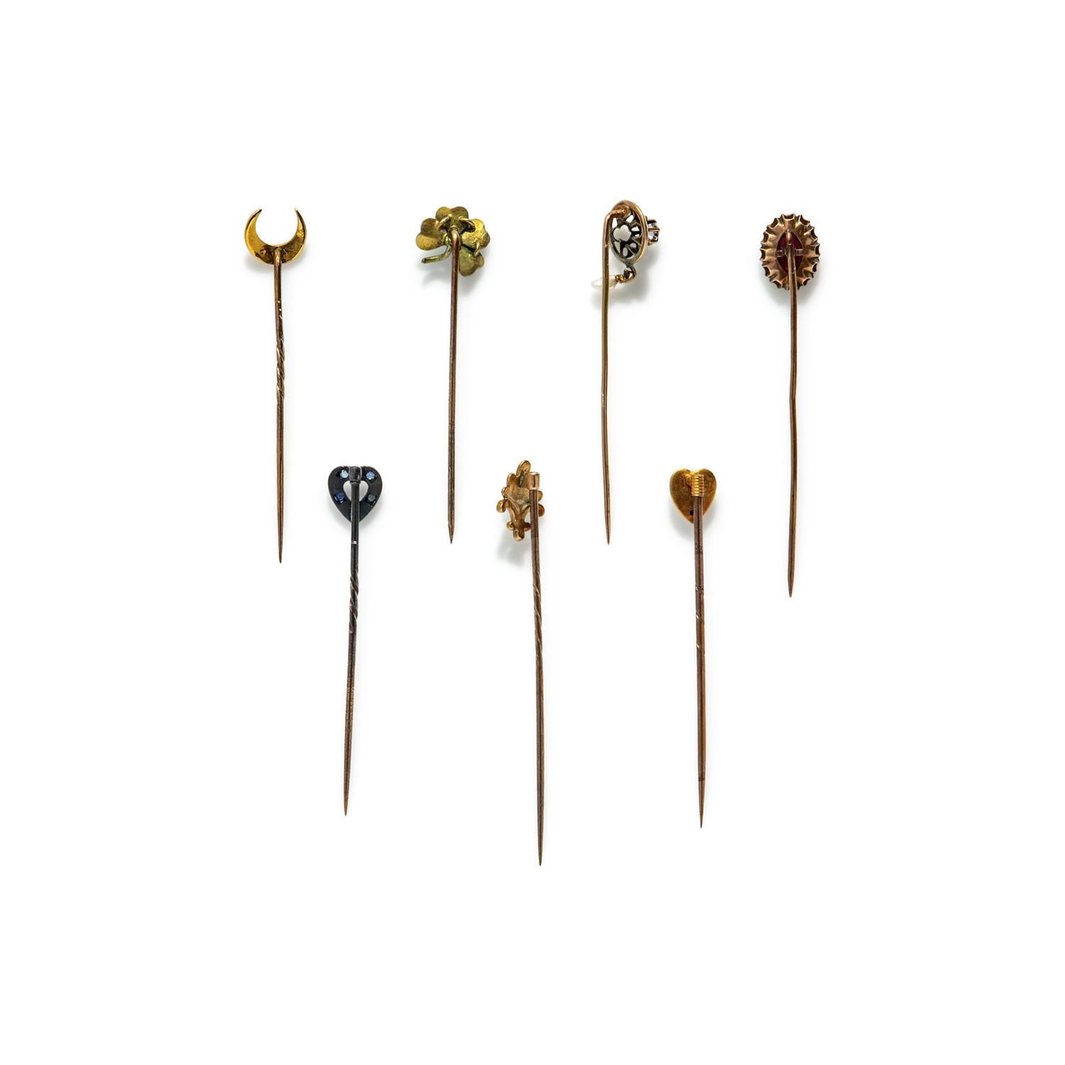 VICTORIAN, COLLECTION OF SEVEN MULTIGEM STICK PINS