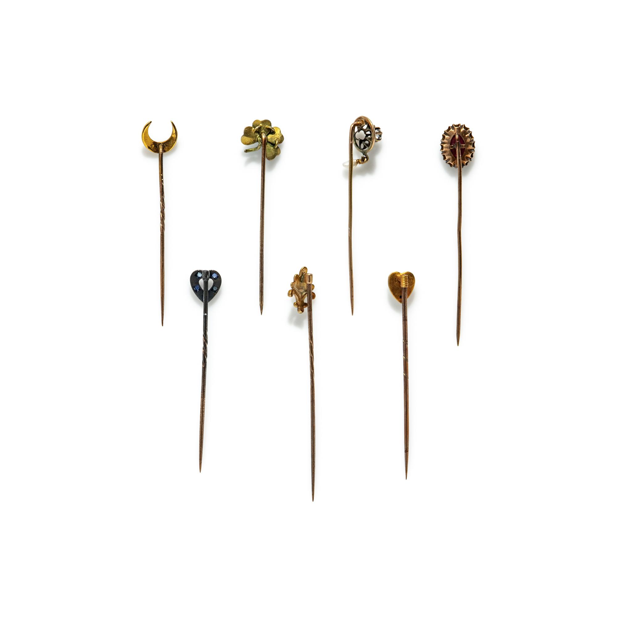VICTORIAN, COLLECTION OF SEVEN MULTIGEM STICK PINS
