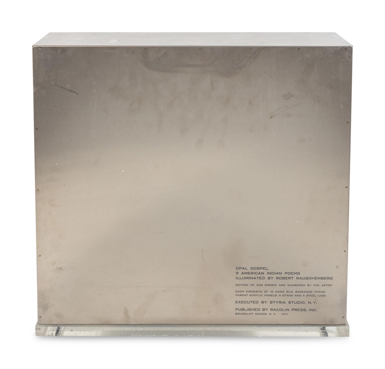 Opal Gospel (complete set of ten screenprints in colors on movable acrylic panels with the original Lucite base and screenprinted stainless steel cover), 1971