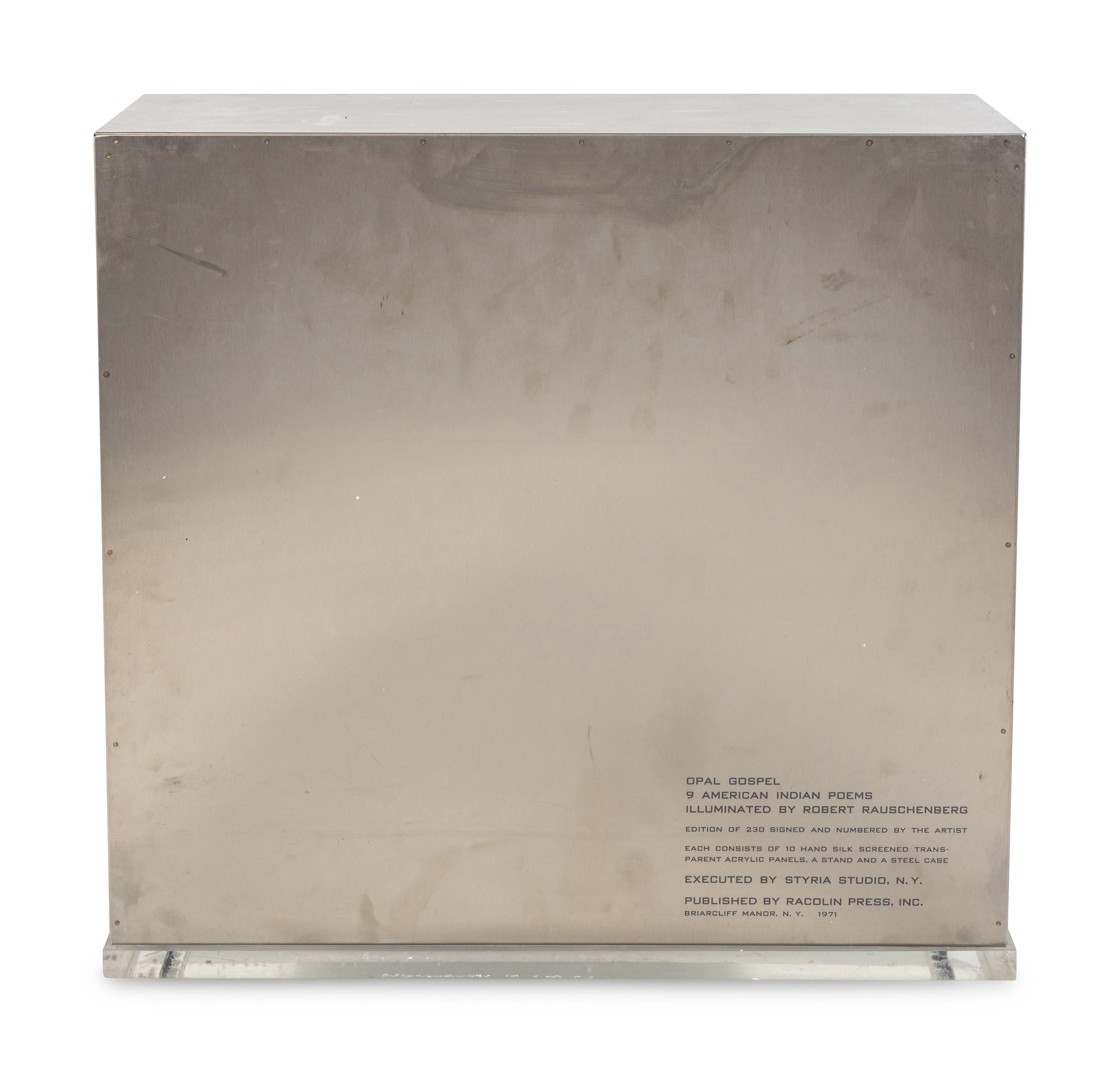 Opal Gospel (complete set of ten screenprints in colors on movable acrylic panels with the original Lucite base and screenprinted stainless steel cover), 1971