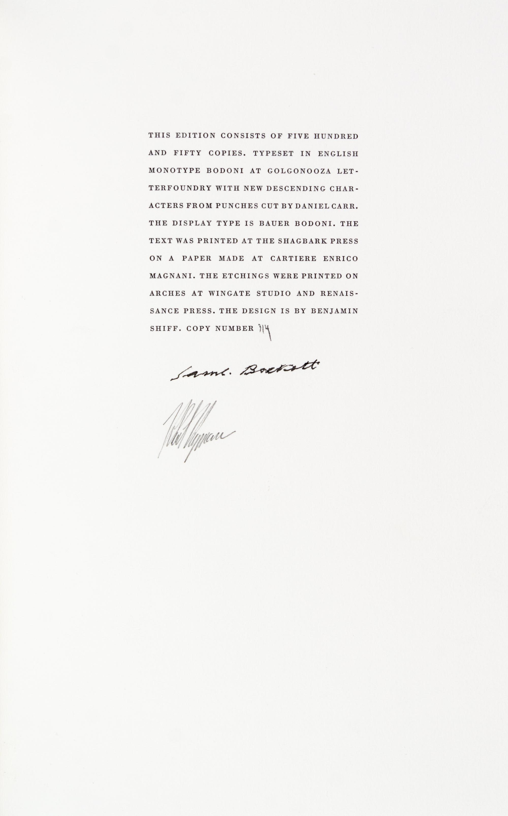 (LIMITED EDITIONS CLUB) BECKETT, SAMUEL. Nohow On. [NY], (1989). Number 314 of 550, signed by author and illustrator.