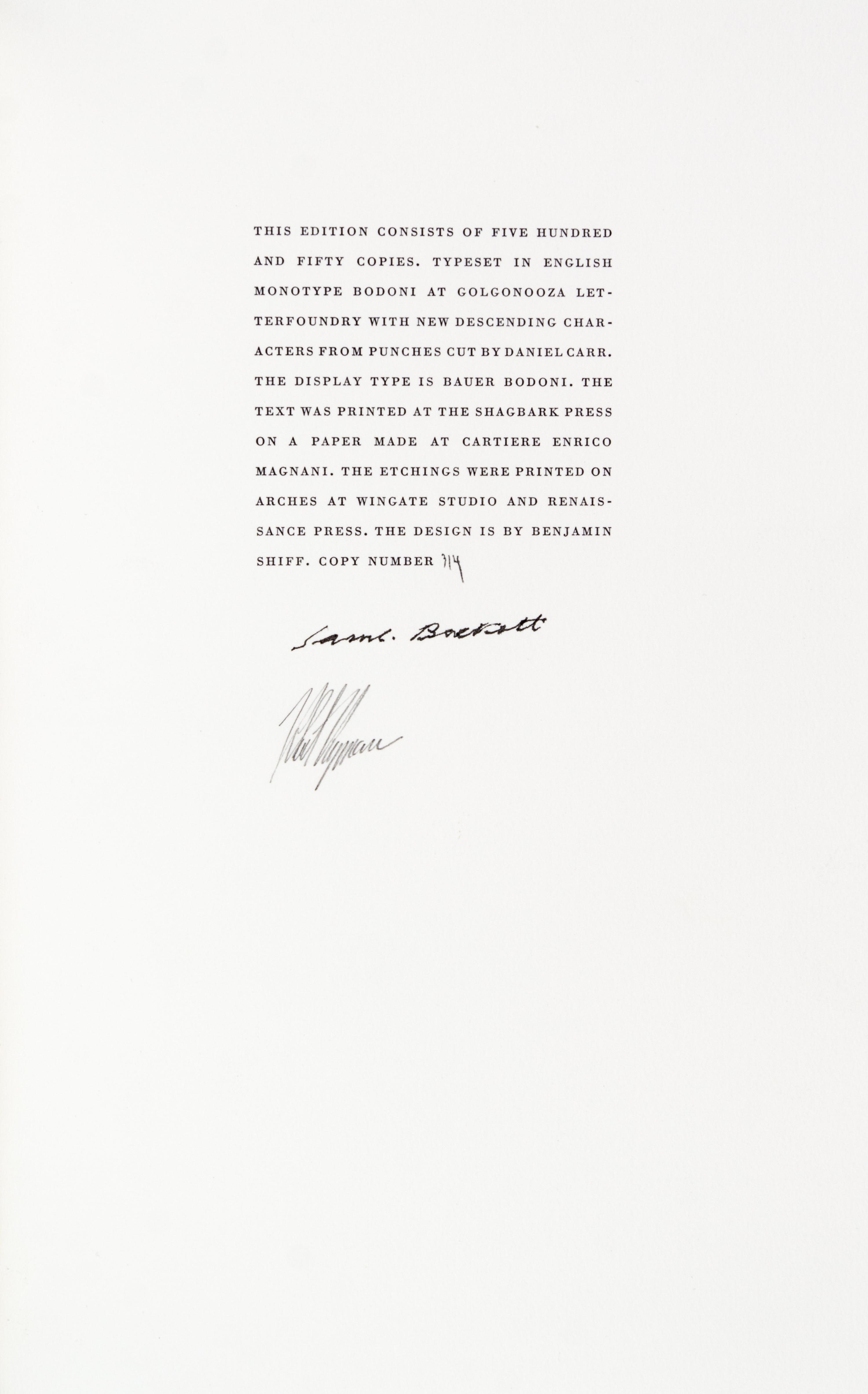 (LIMITED EDITIONS CLUB) BECKETT, SAMUEL. Nohow On. [NY], (1989). Number 314 of 550, signed by author and illustrator.