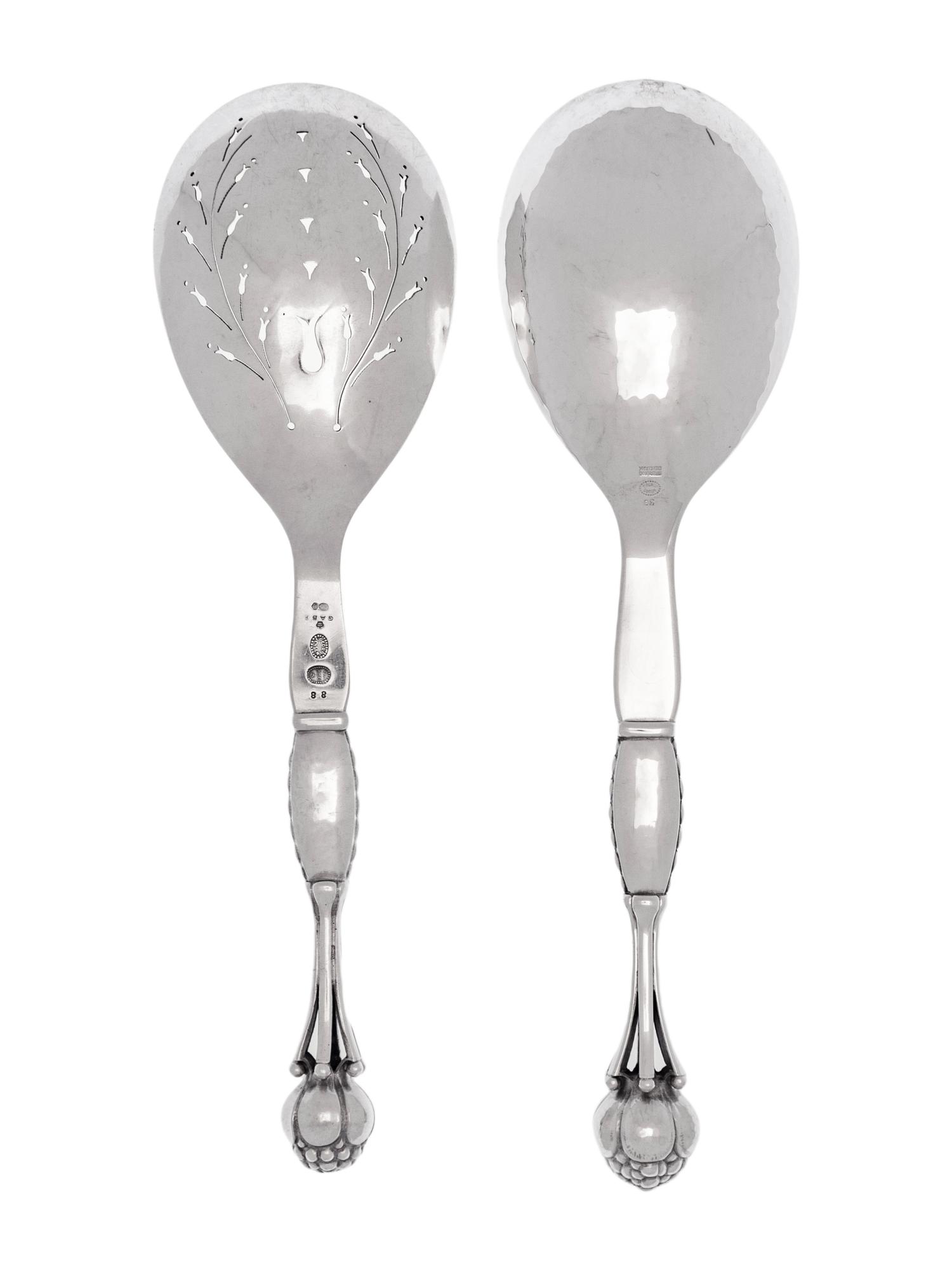 Two Georg Jensen Ornamental Silver Serving Spoons