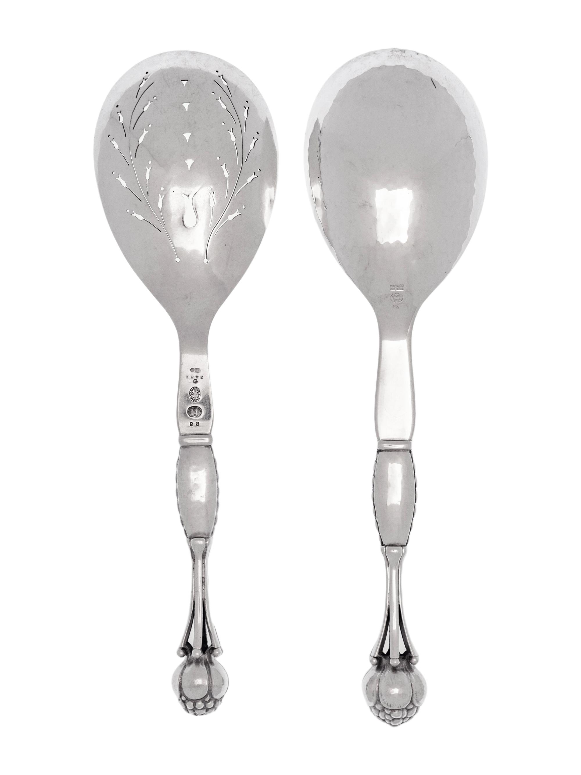 Two Georg Jensen Ornamental Silver Serving Spoons