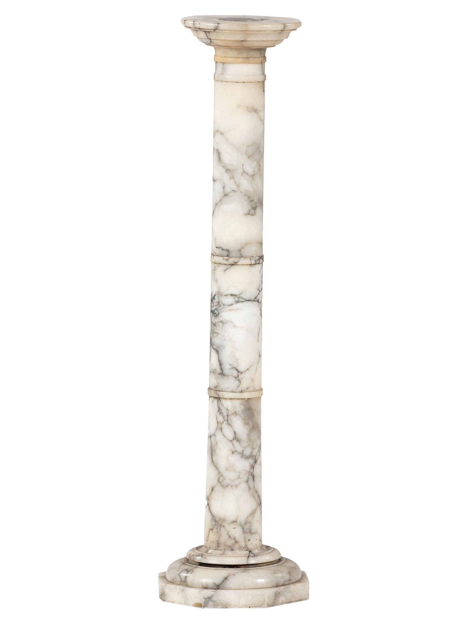 A Neoclassical White and Gray Marble Pedestal