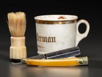 A Velvet-Covered Cased Shaving Compendium