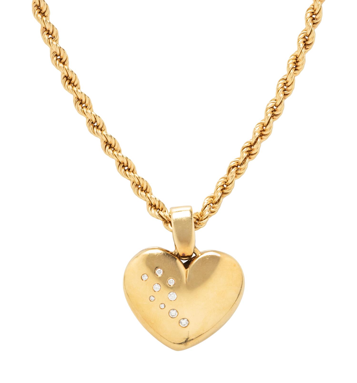 YELLOW GOLD AND DIAMOND HEART PENDANT NECKLACE