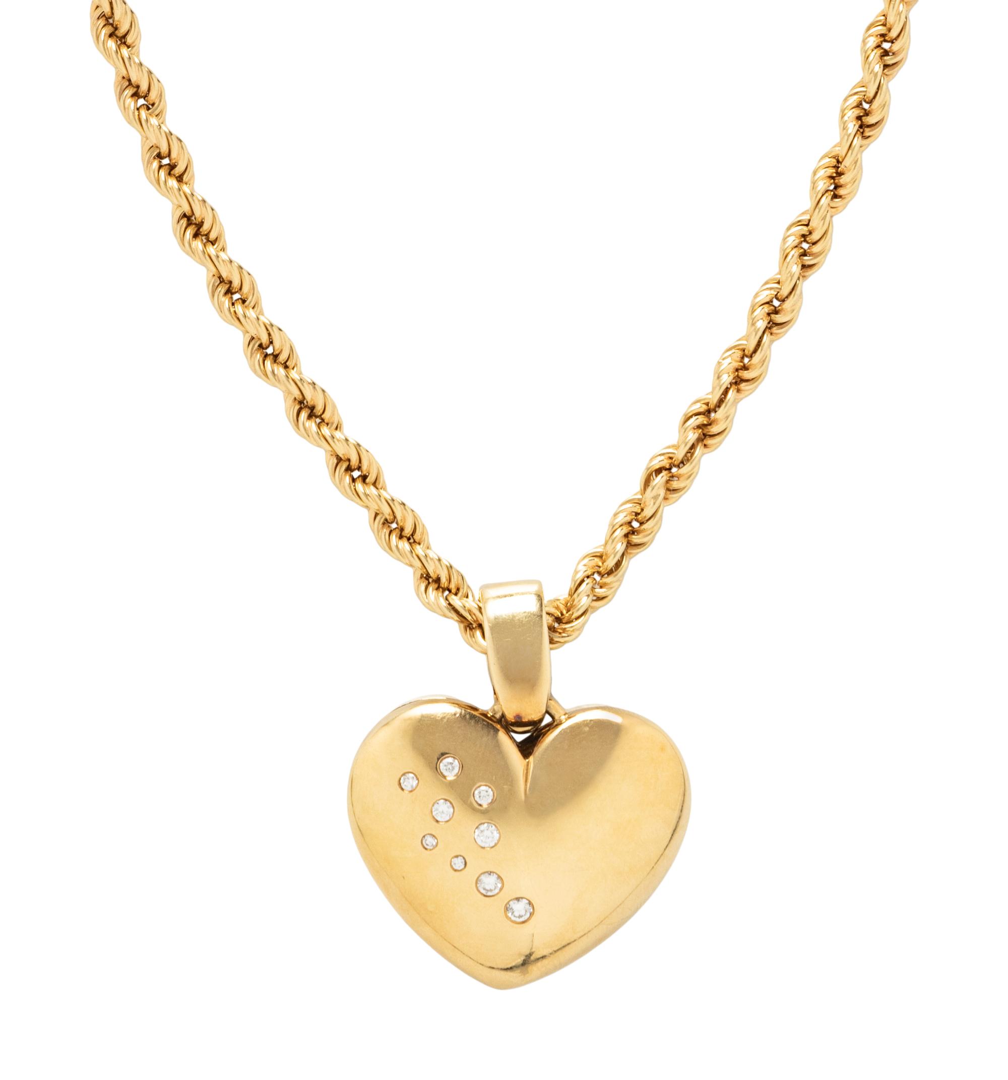 YELLOW GOLD AND DIAMOND HEART PENDANT NECKLACE