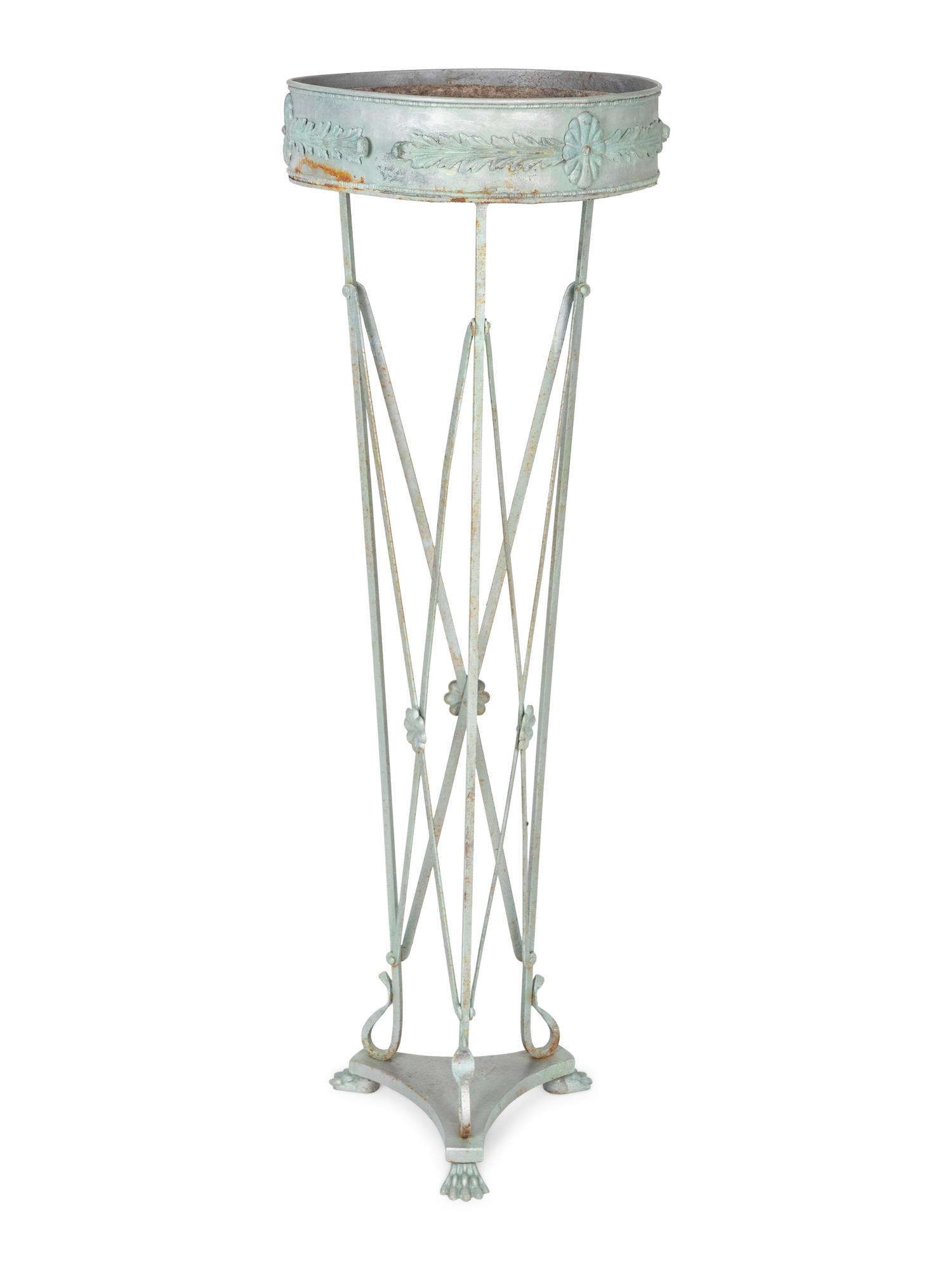 A Neoclassical Style Patinated Metal Jardinière Stand
