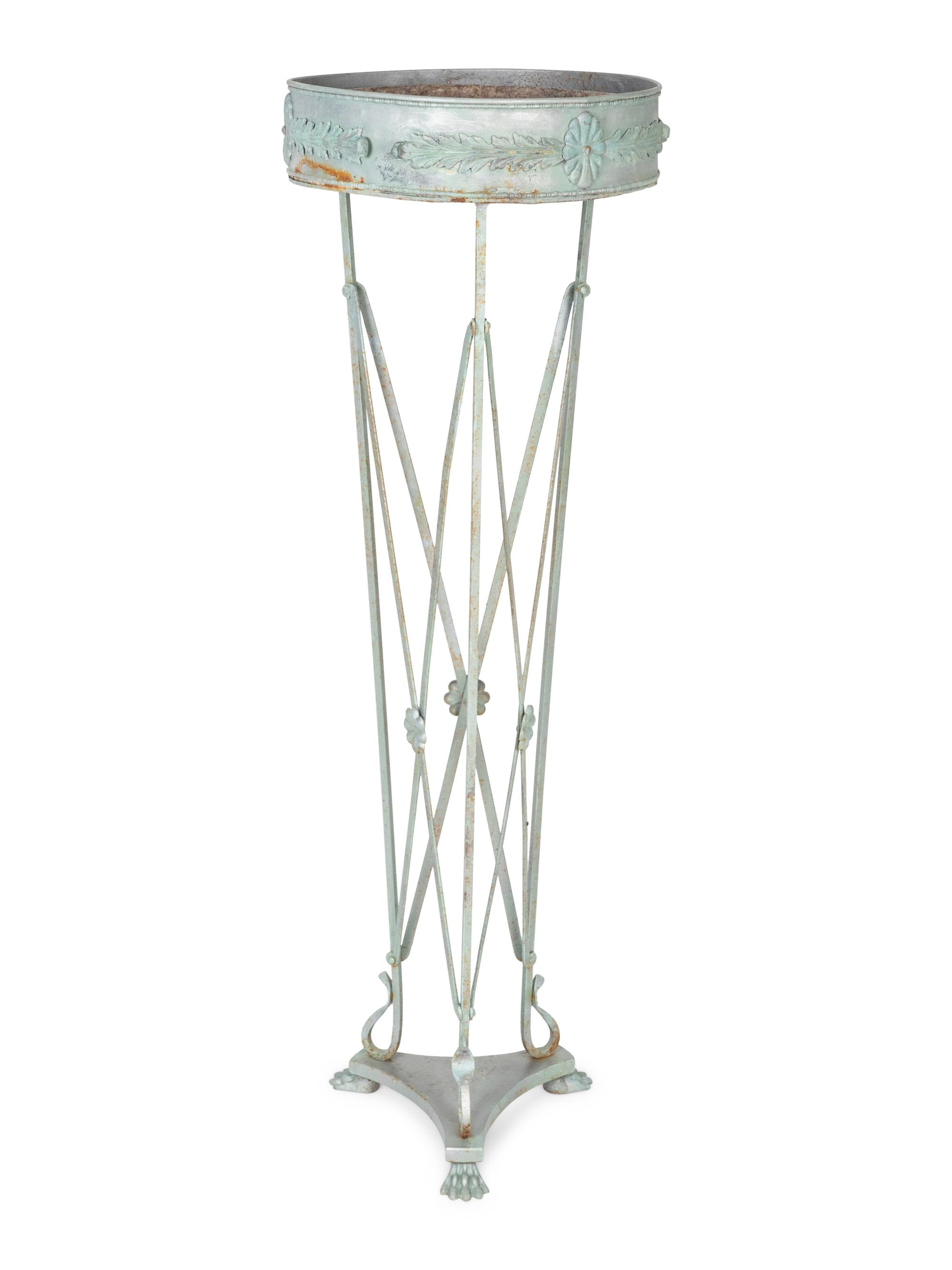 A Neoclassical Style Patinated Metal Jardinière Stand