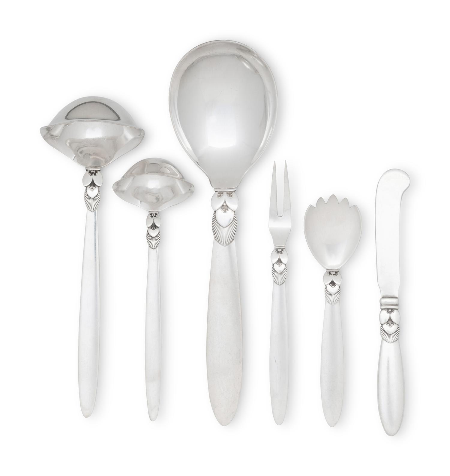 A Georg Jensen Cactus Silver Flatware Service