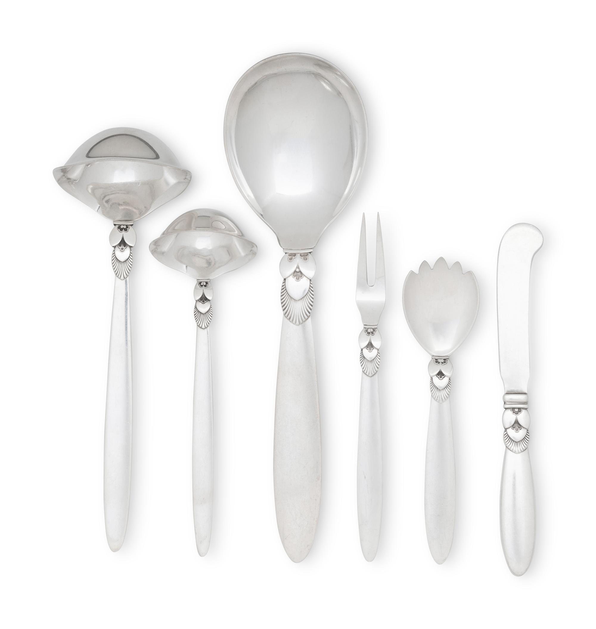 A Georg Jensen Cactus Silver Flatware Service