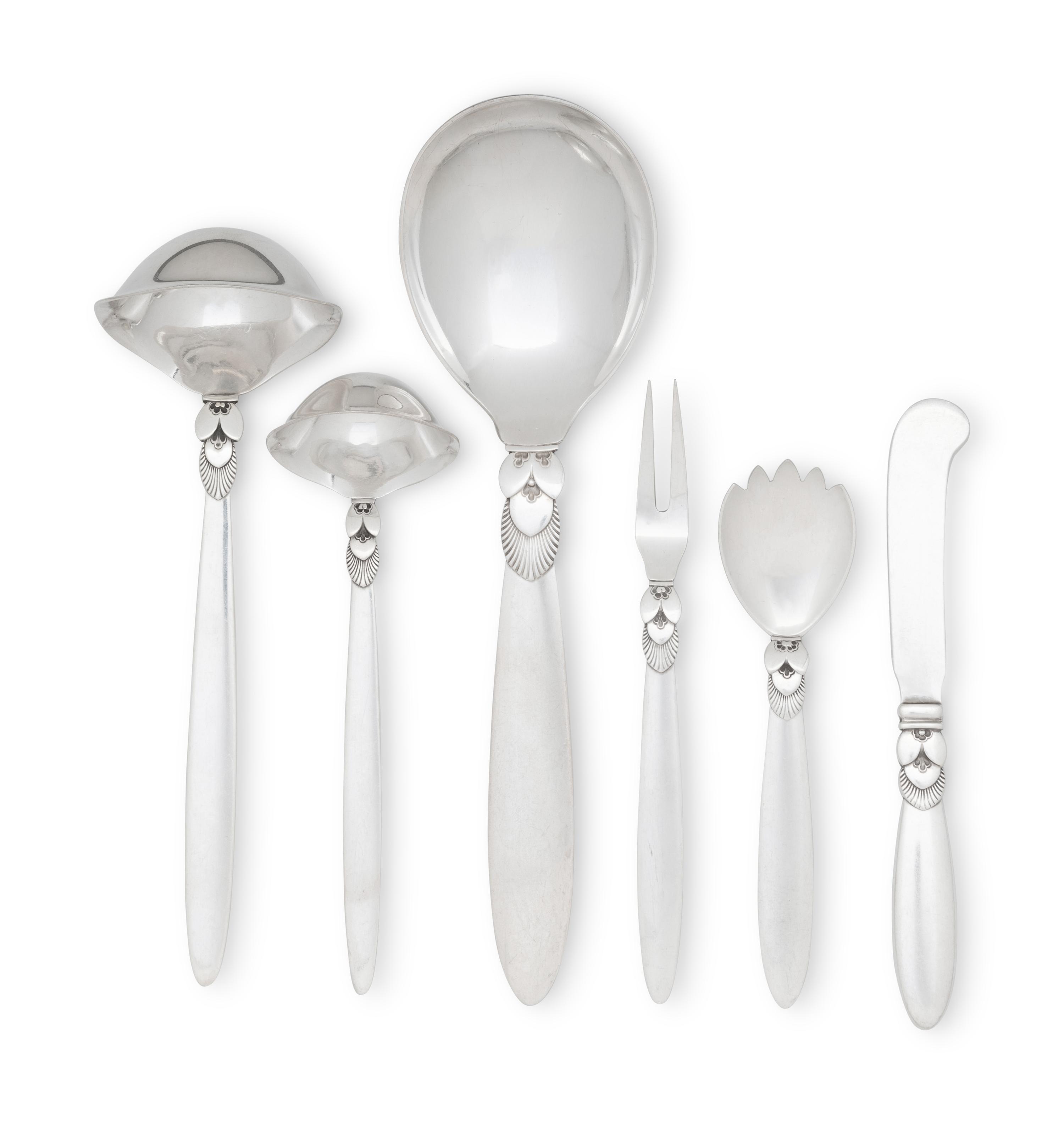 A Georg Jensen Cactus Silver Flatware Service