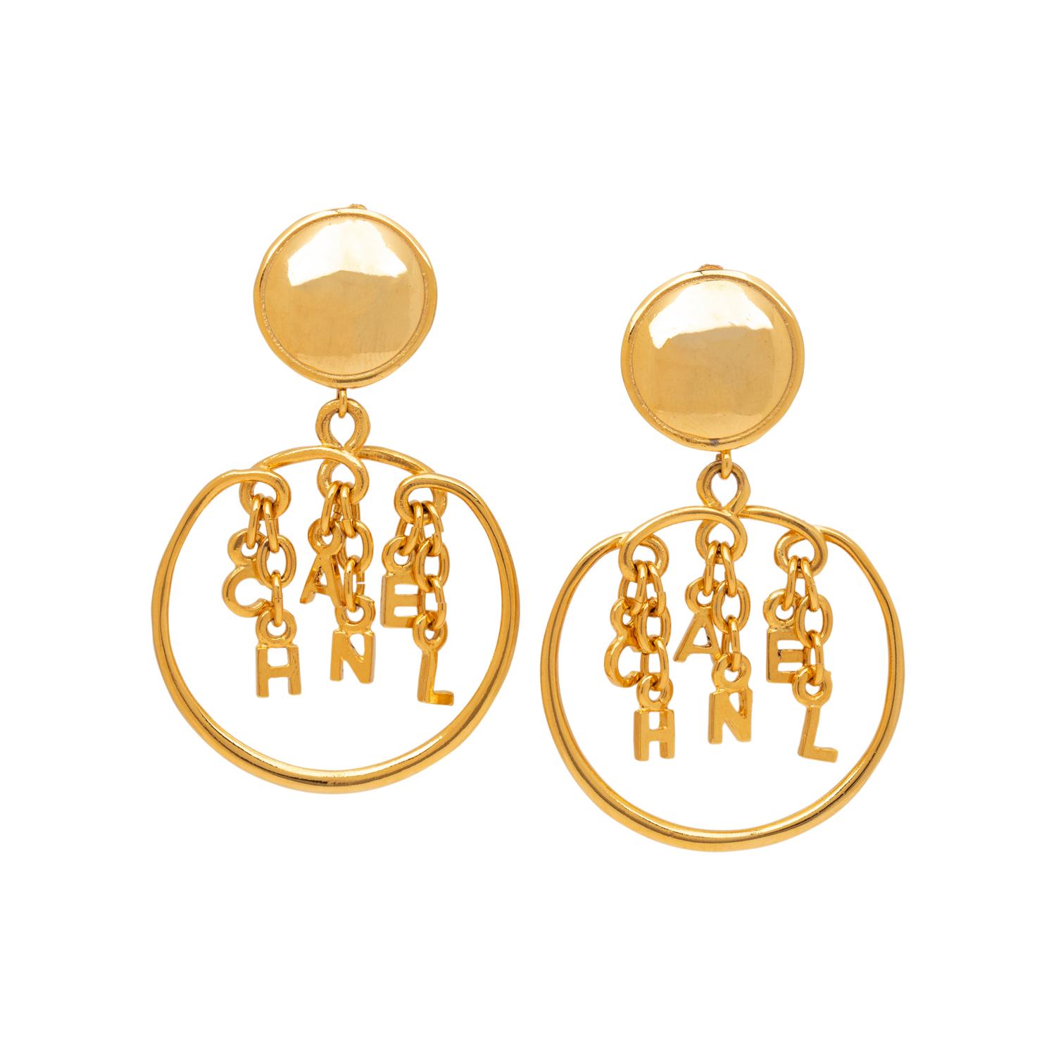 Chanel, Dangling Letter Charm Ear Clips