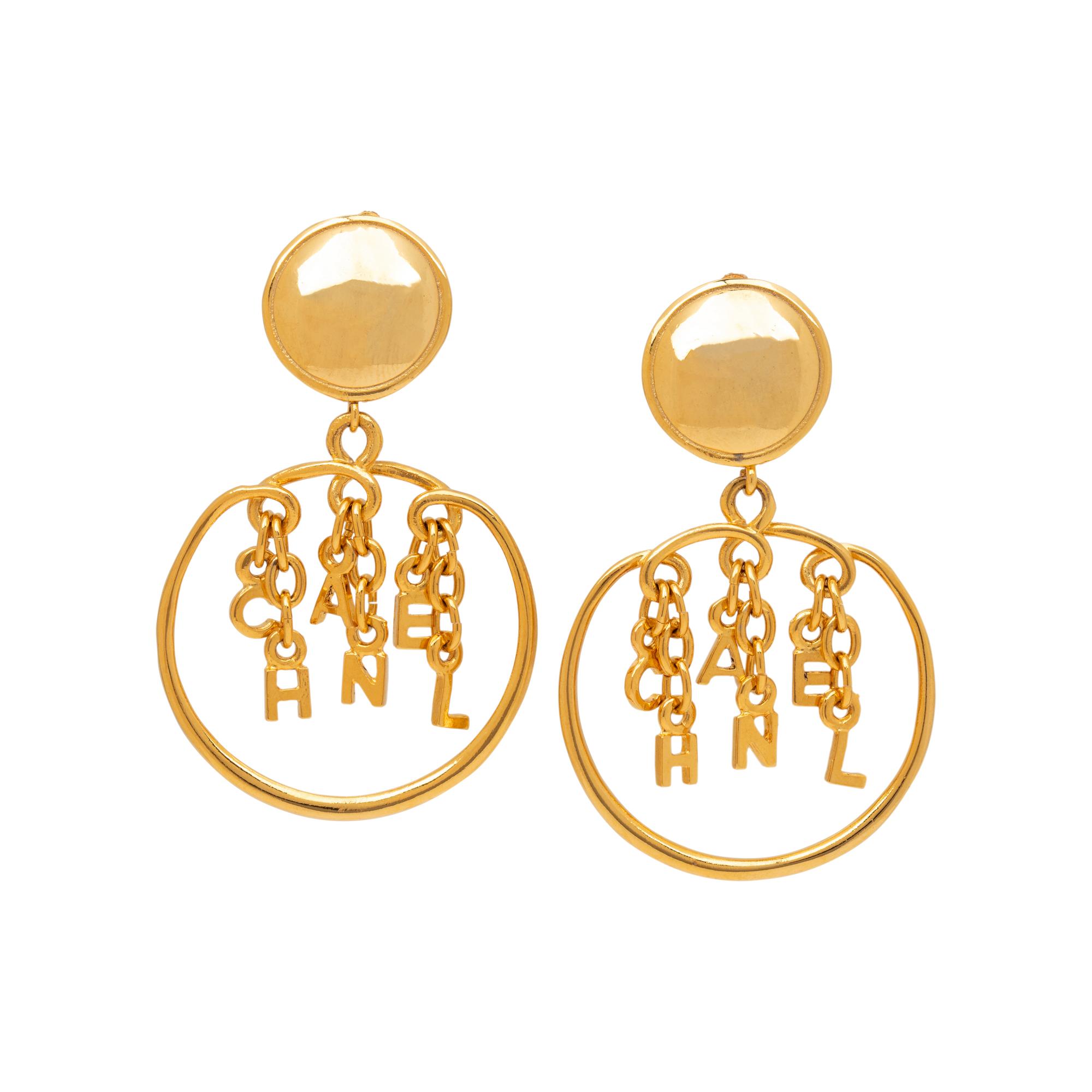 Chanel, Dangling Letter Charm Ear Clips