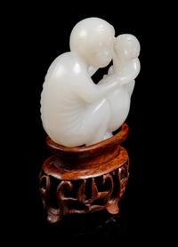 A Chinese White Jade Figural Group of Two Monkeys
