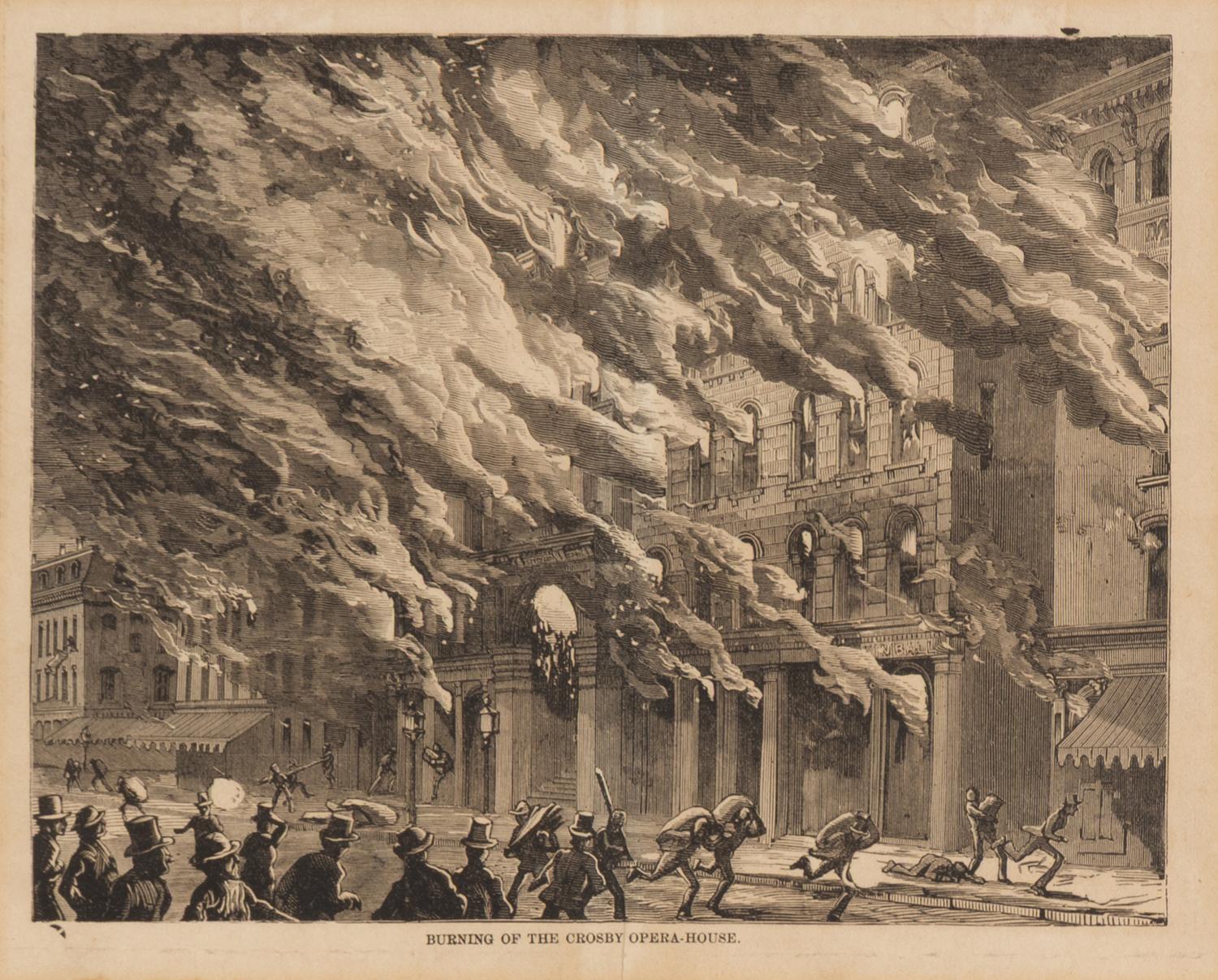 [Chicago Fire]. A group of 10 prints and 2 paintings, showing views of Chicago before and after the Great Fire, including:
