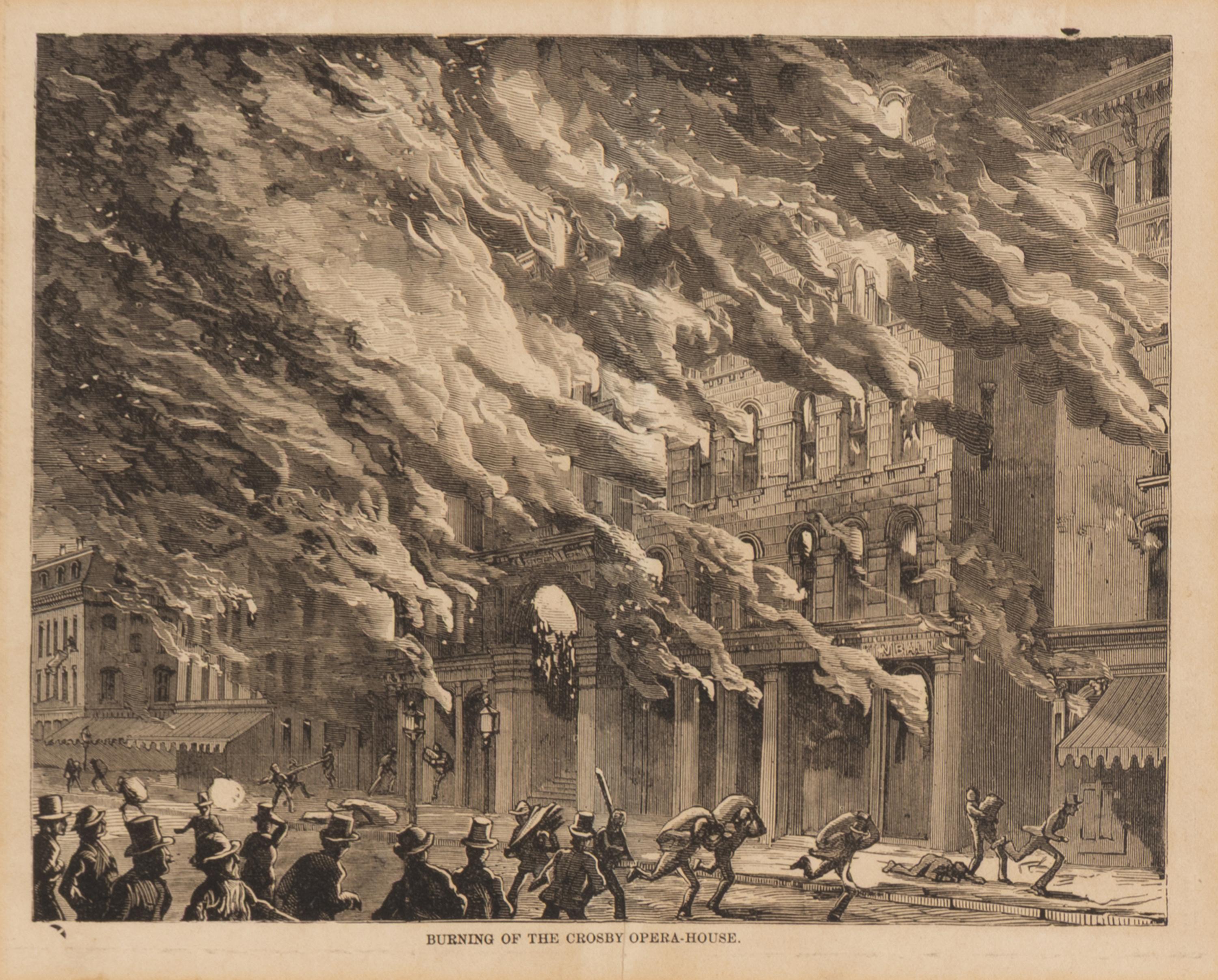 [Chicago Fire]. A group of 10 prints and 2 paintings, showing views of Chicago before and after the Great Fire, including: