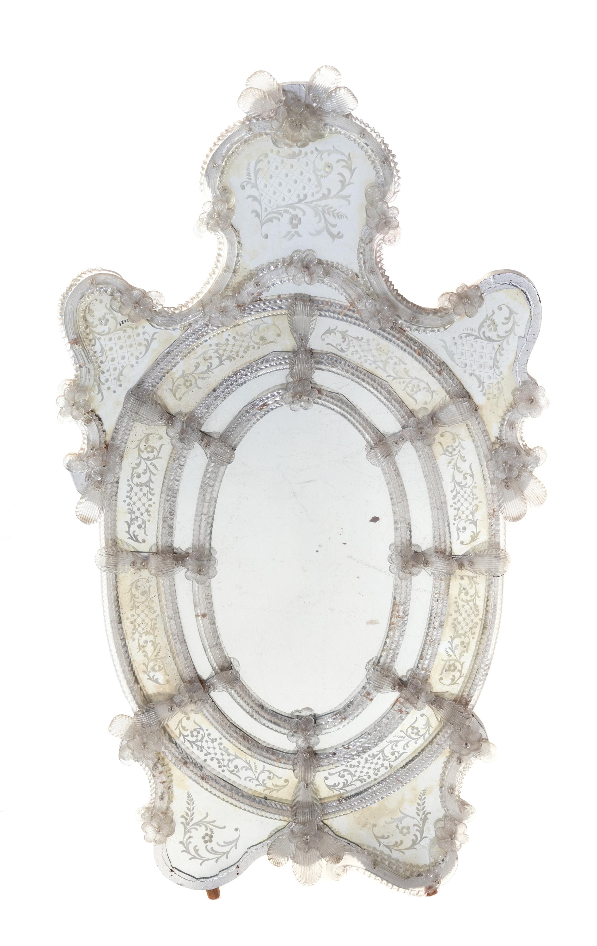 A Venetian Glass Mirror Height 48 inches. — FIRST HALF 20TH CENTURY