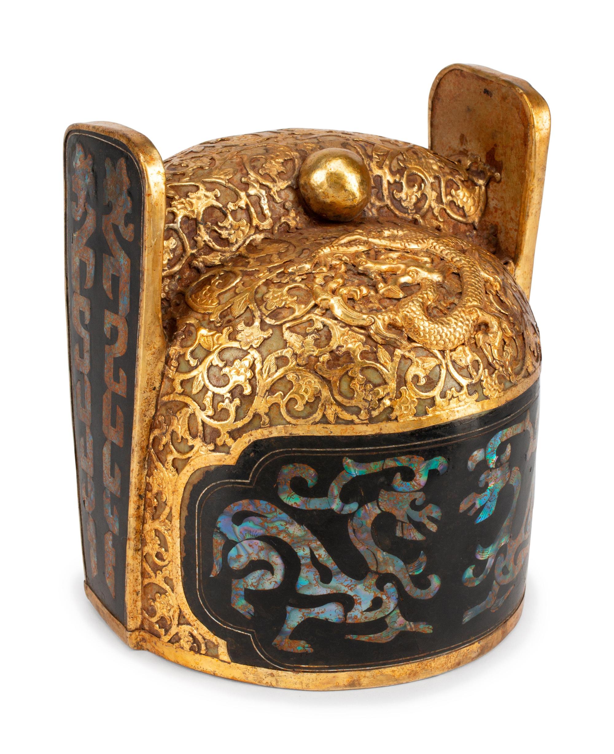 A Chinese Gilt Metal and Abalone Inlaid Ceremonial Hat