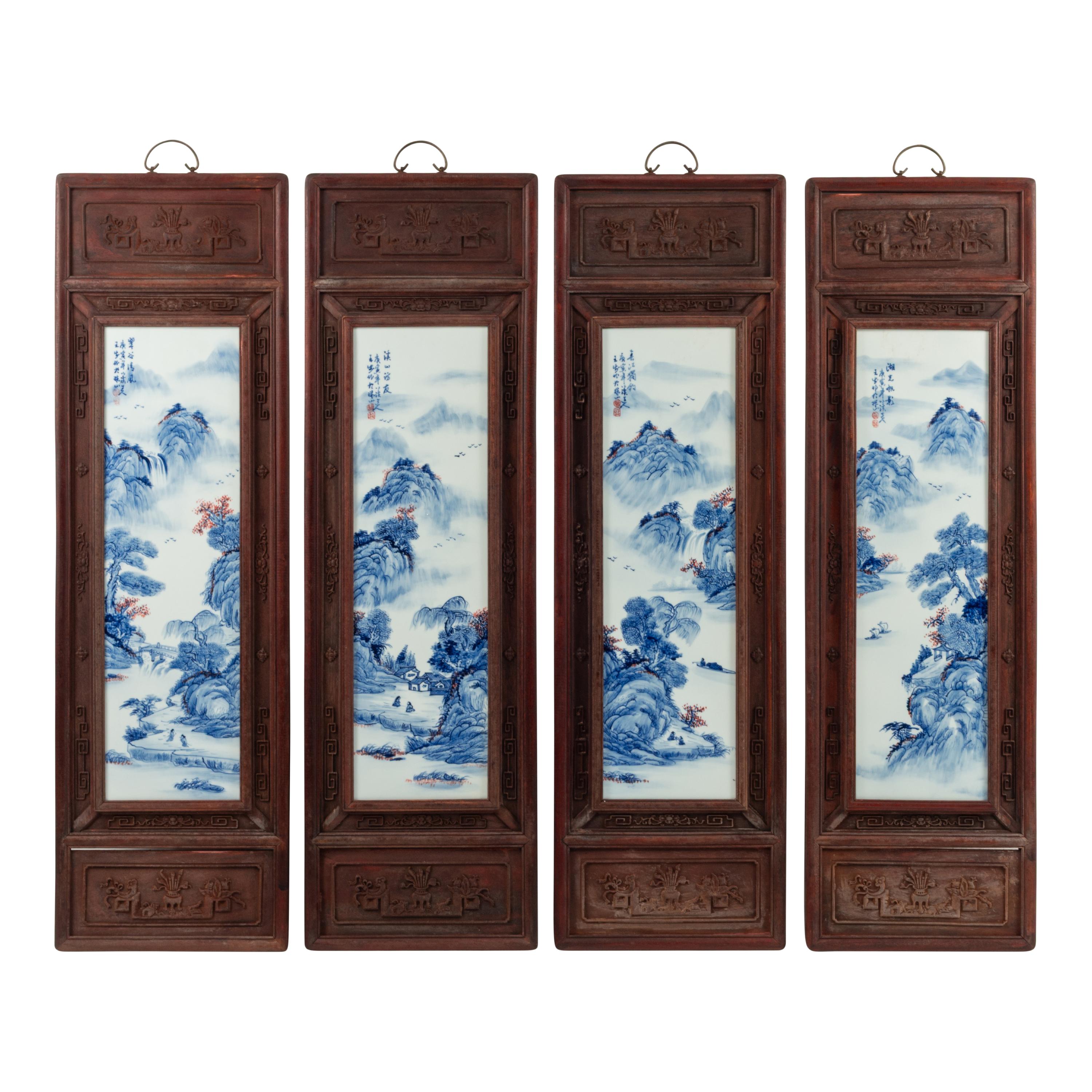 A Set of Four Framed Chinese Porcelain Plaques