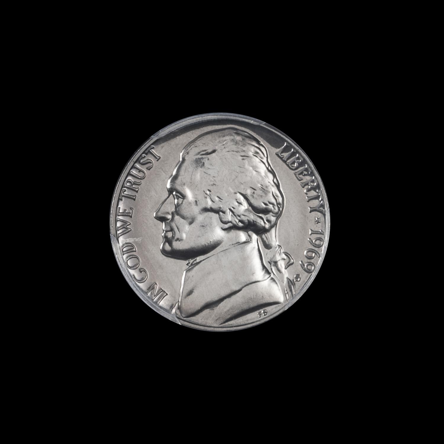 A United States 1969-S Jefferson 5c Proof Coin — PCGS GRADED PR68