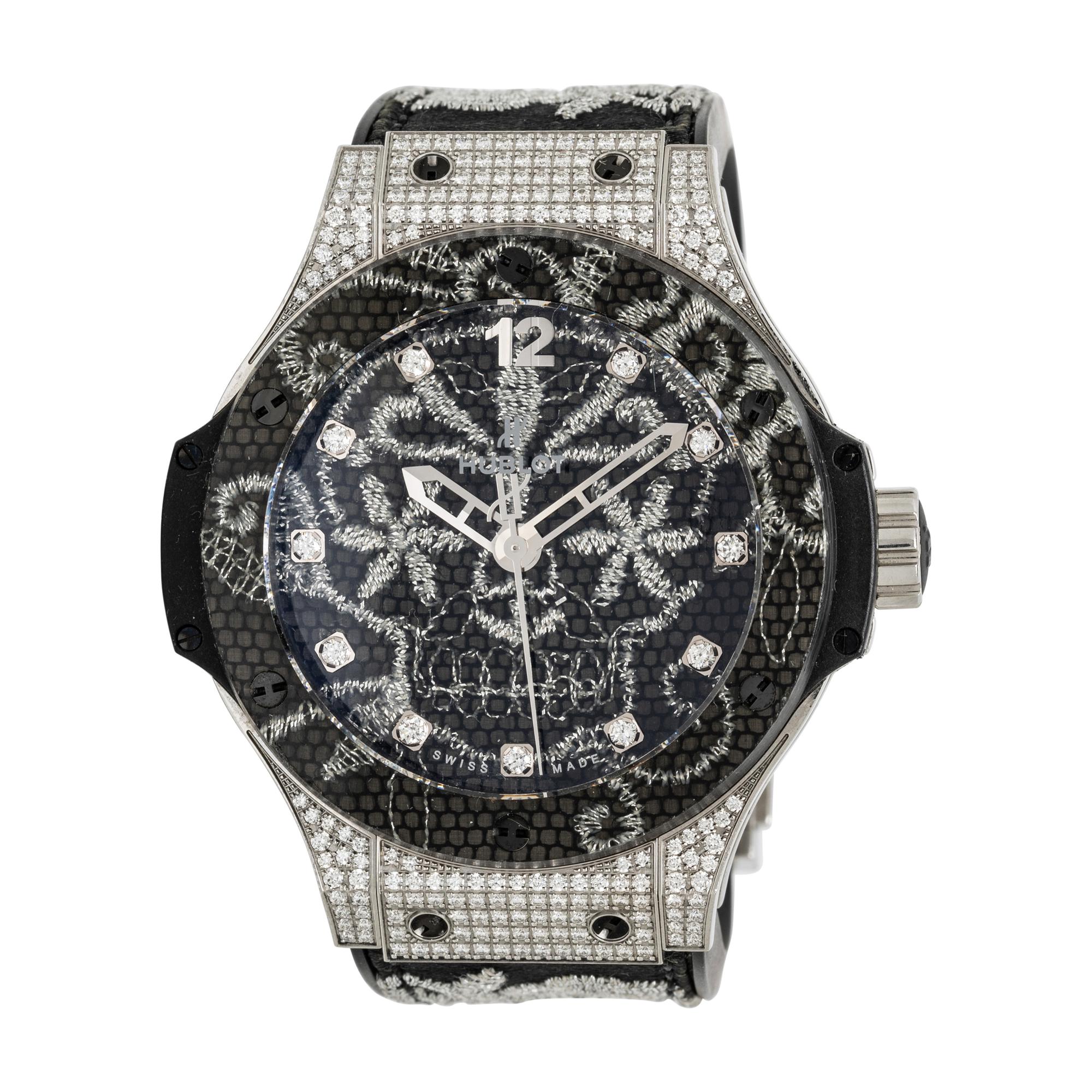 Hublot, 'Big Bang' Limited Edition 'Broderie' 'Sugar Skull' Stainless Steel Watch with Diamonds and Embroidery