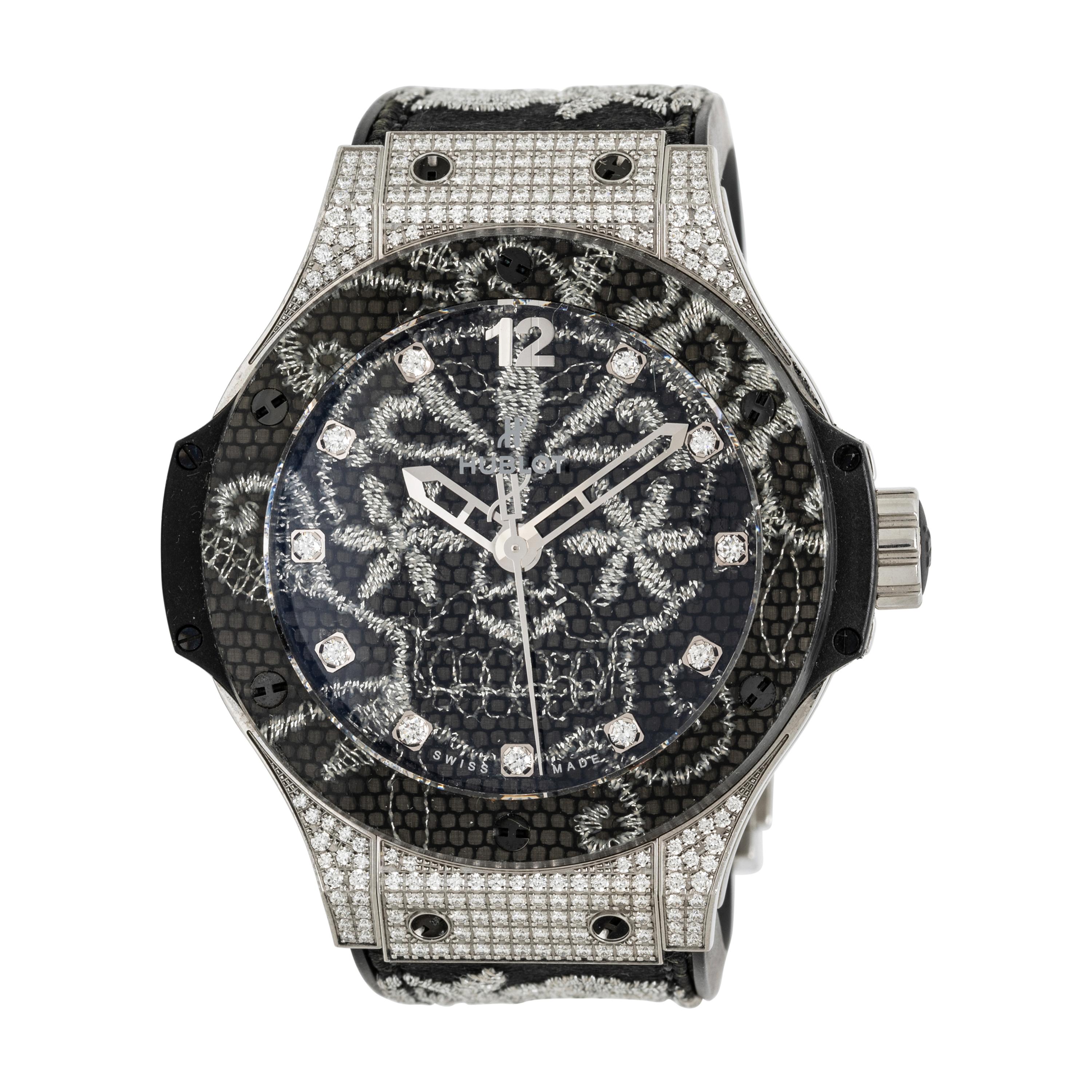 Hublot, 'Big Bang' Limited Edition 'Broderie' 'Sugar Skull' Stainless Steel Watch with Diamonds and Embroidery