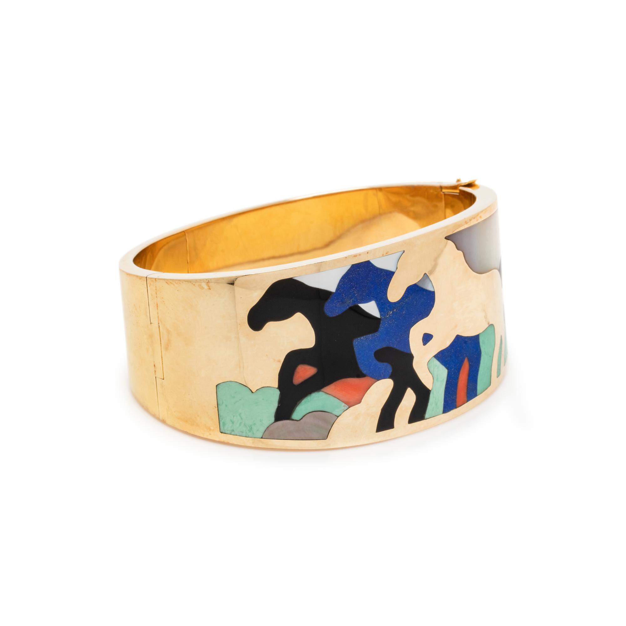 ASCH GROSSBARDT, YELLOW GOLD AND HARDSTONE INLAY BANGLE BRACELET