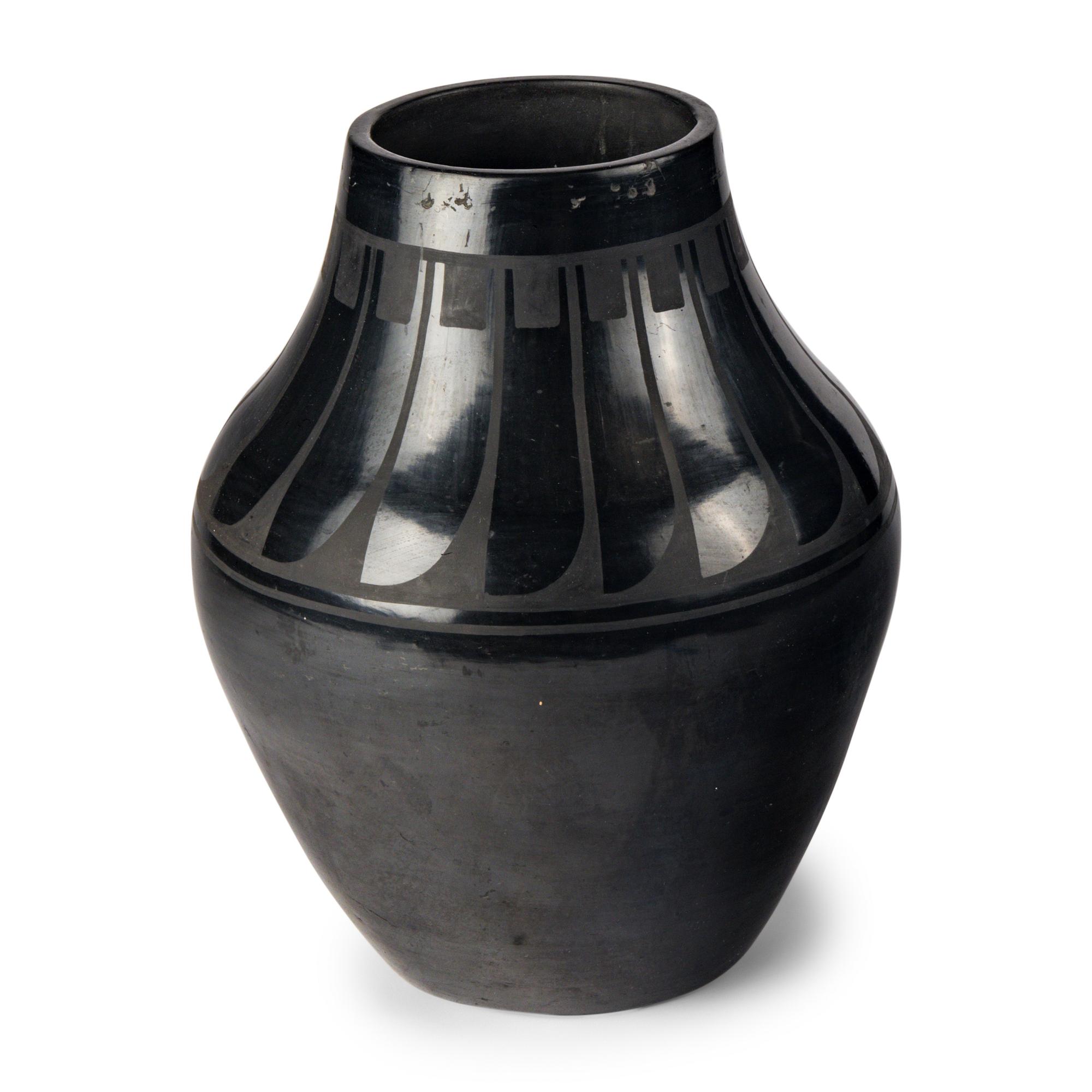 Tonita Roybal (San Ildefonso, 1892-1945) — Blackware Pottery Jar, with Repeating Feathers