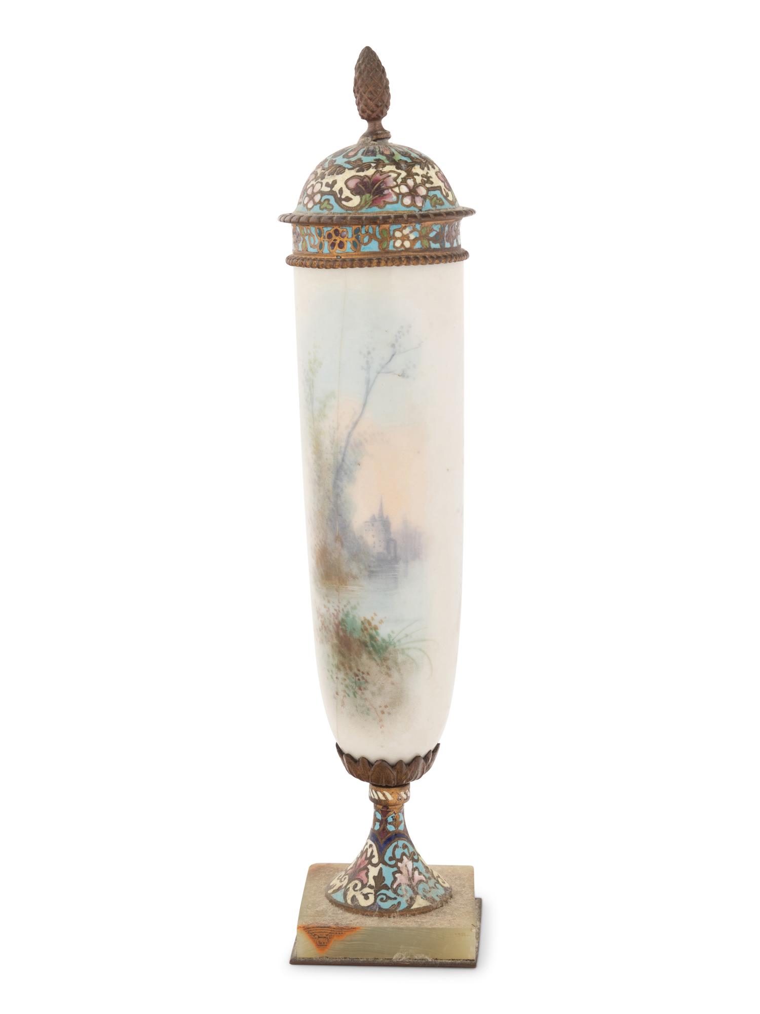 A Sèvres Style Porcelain and Champlevé Vase