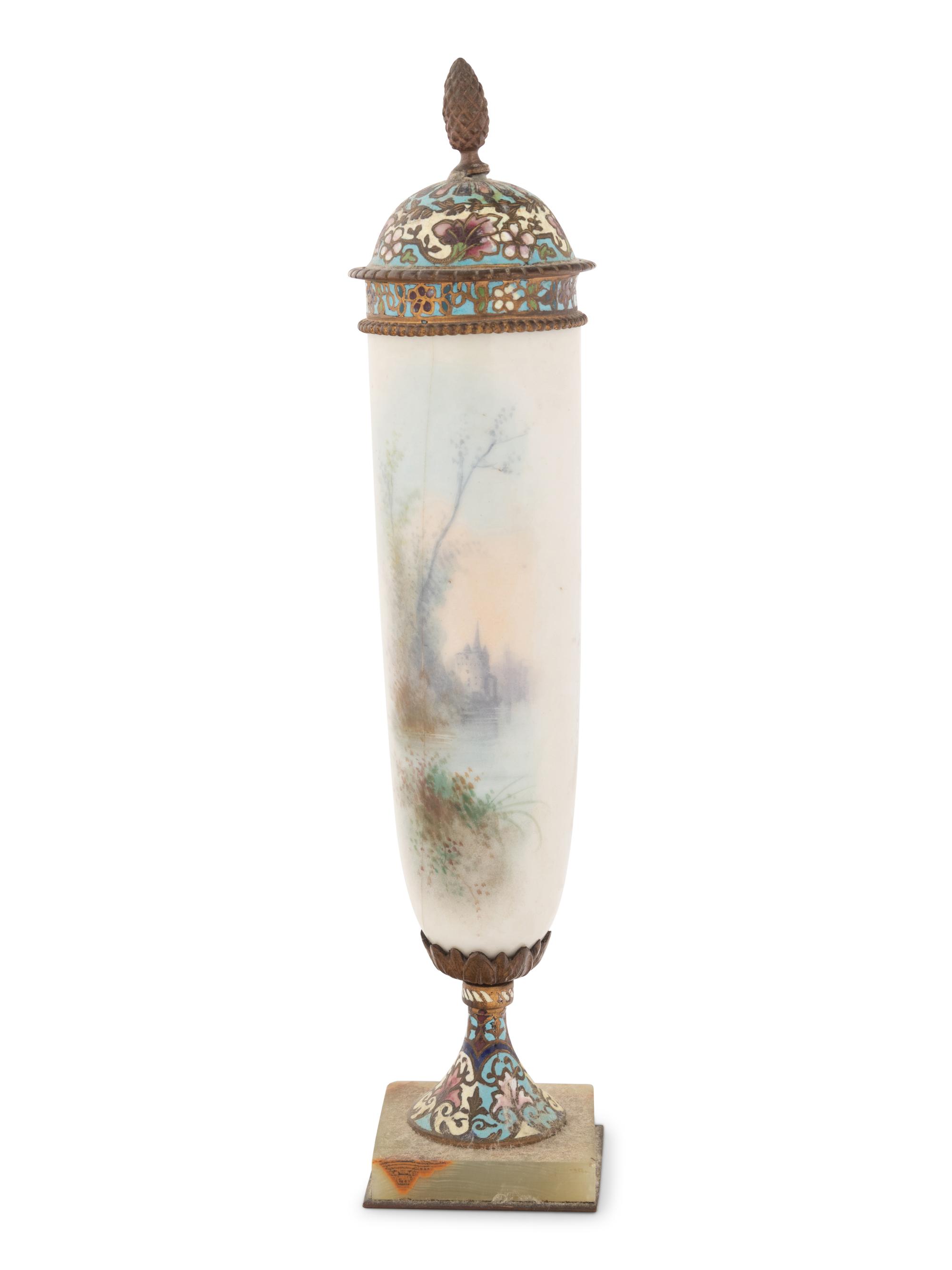 A Sèvres Style Porcelain and Champlevé Vase