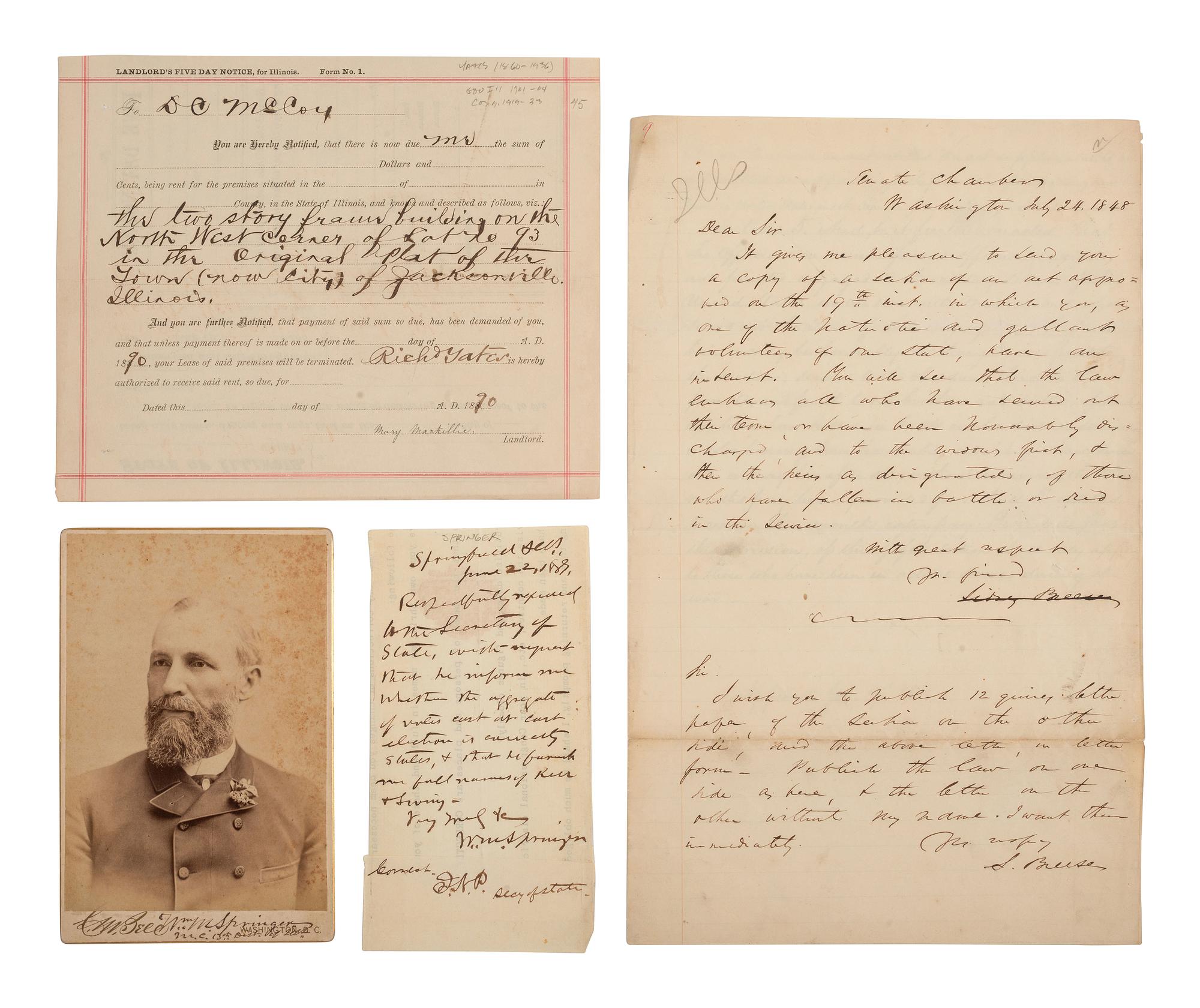 [ILLINOIS] Autographs and ephemera related to Illinois politicians and other influential figures.