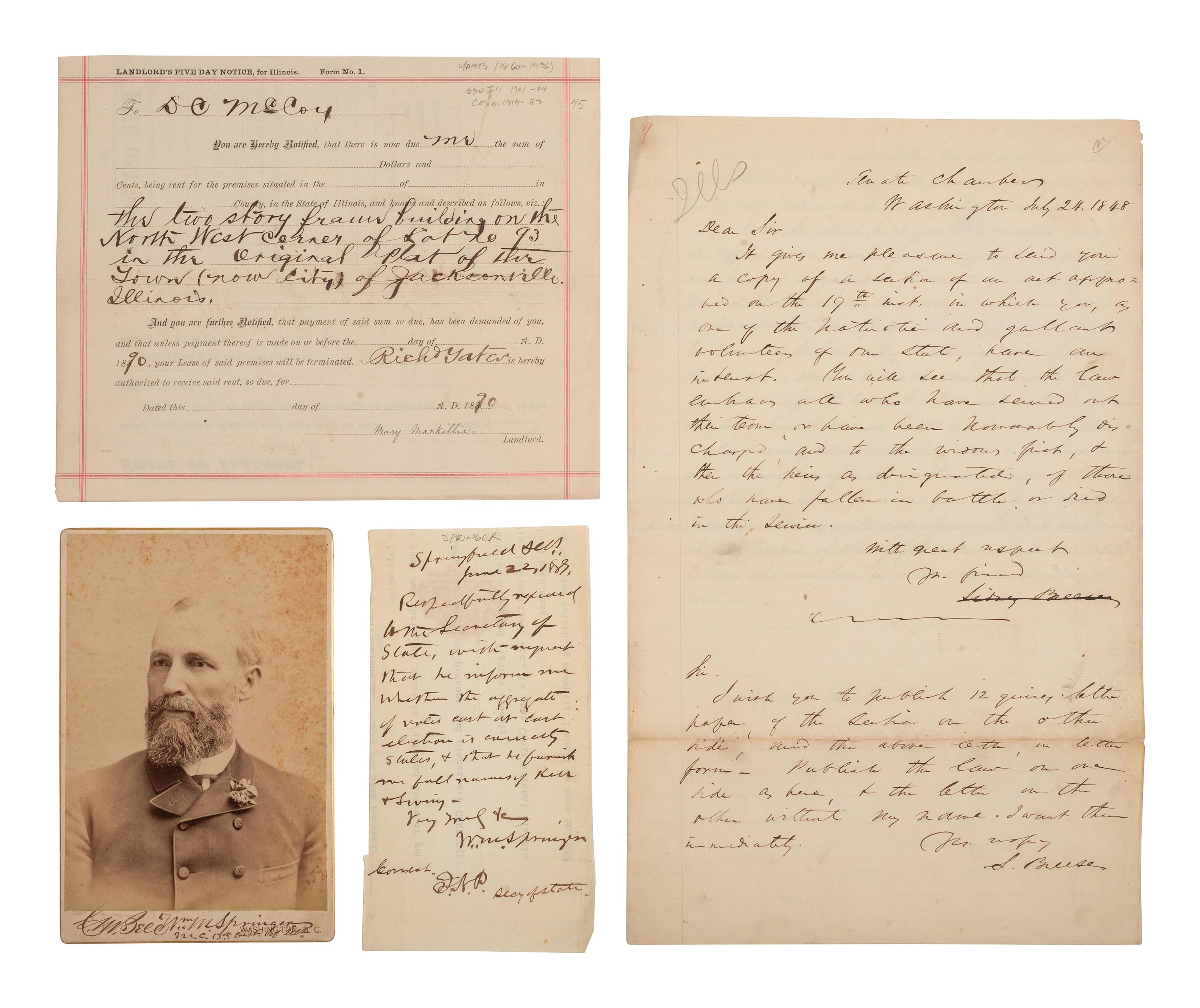 [ILLINOIS] Autographs and ephemera related to Illinois politicians and other influential figures.