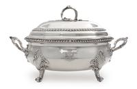 A Victorian Silver Soup Tureen, Robert Garrard II, London, 1846, the cover with an applied vine handle, both cover and body with an eng