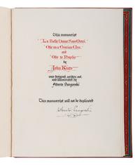 SANGORSKI, Alberto, calligrapher and illuminator. -- KEATS, John (1795-1821). "La Belle Dame sans Merci" -- "Ode on a Grecian Urn" -- "Ode to Psyche." London, 1928.