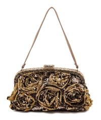 A Valentino Taupe Rosette and Sequin Evening Bag, 4.5" H x 8" W x 4.75" D; Strap drop: 5.5".