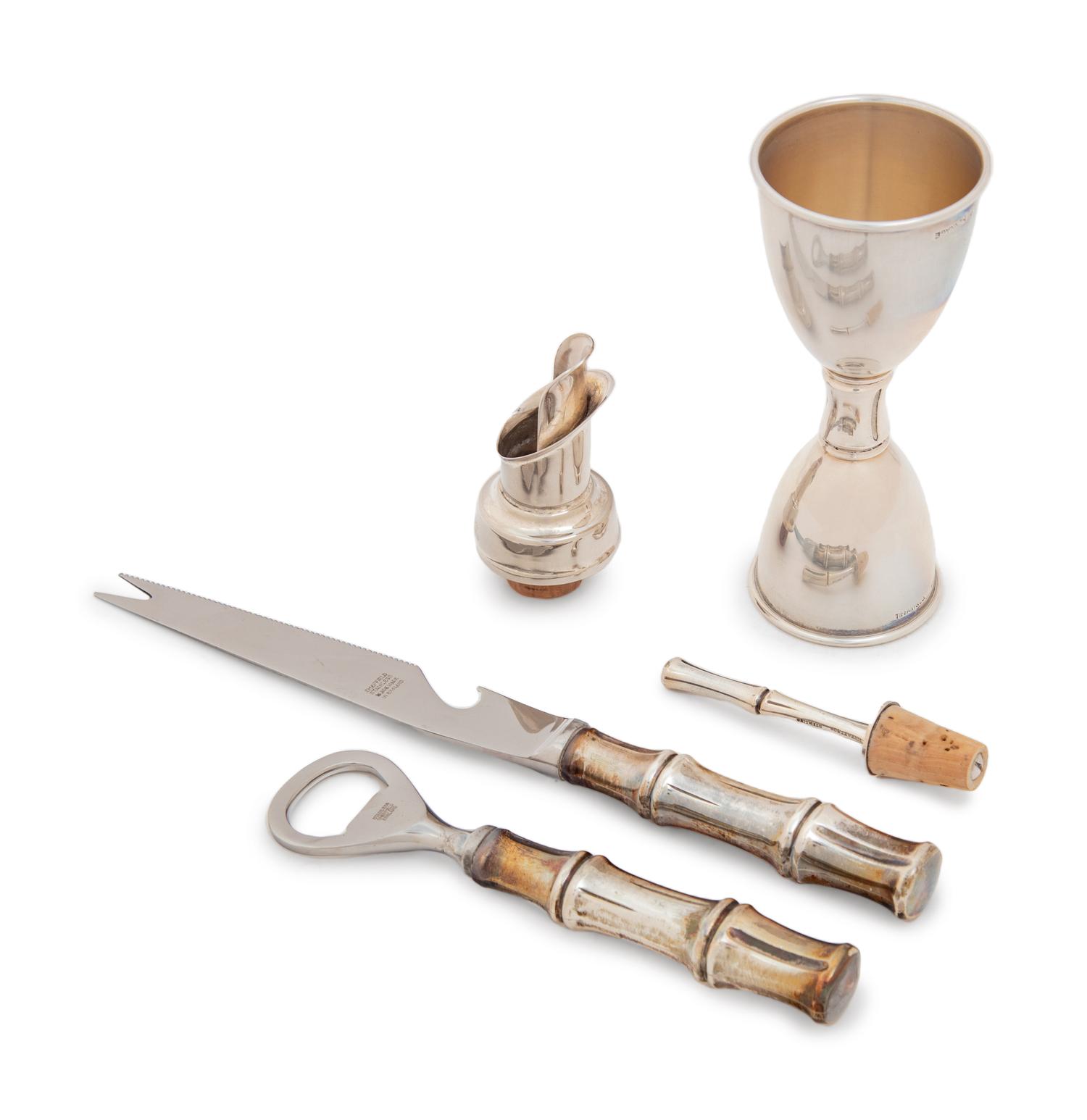 A Group of Four Tiffany & Co. Silver Bamboo Pattern Bar Articles