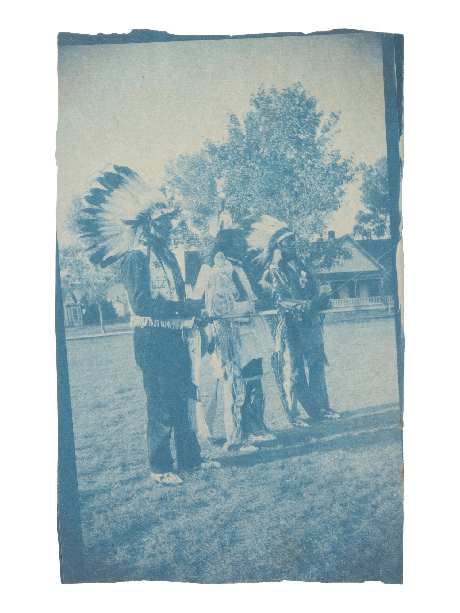 [NATIVE AMERICANS]. 8 photographs, incl. cyanotype of Native Americans attributed to Edward CURTIS.