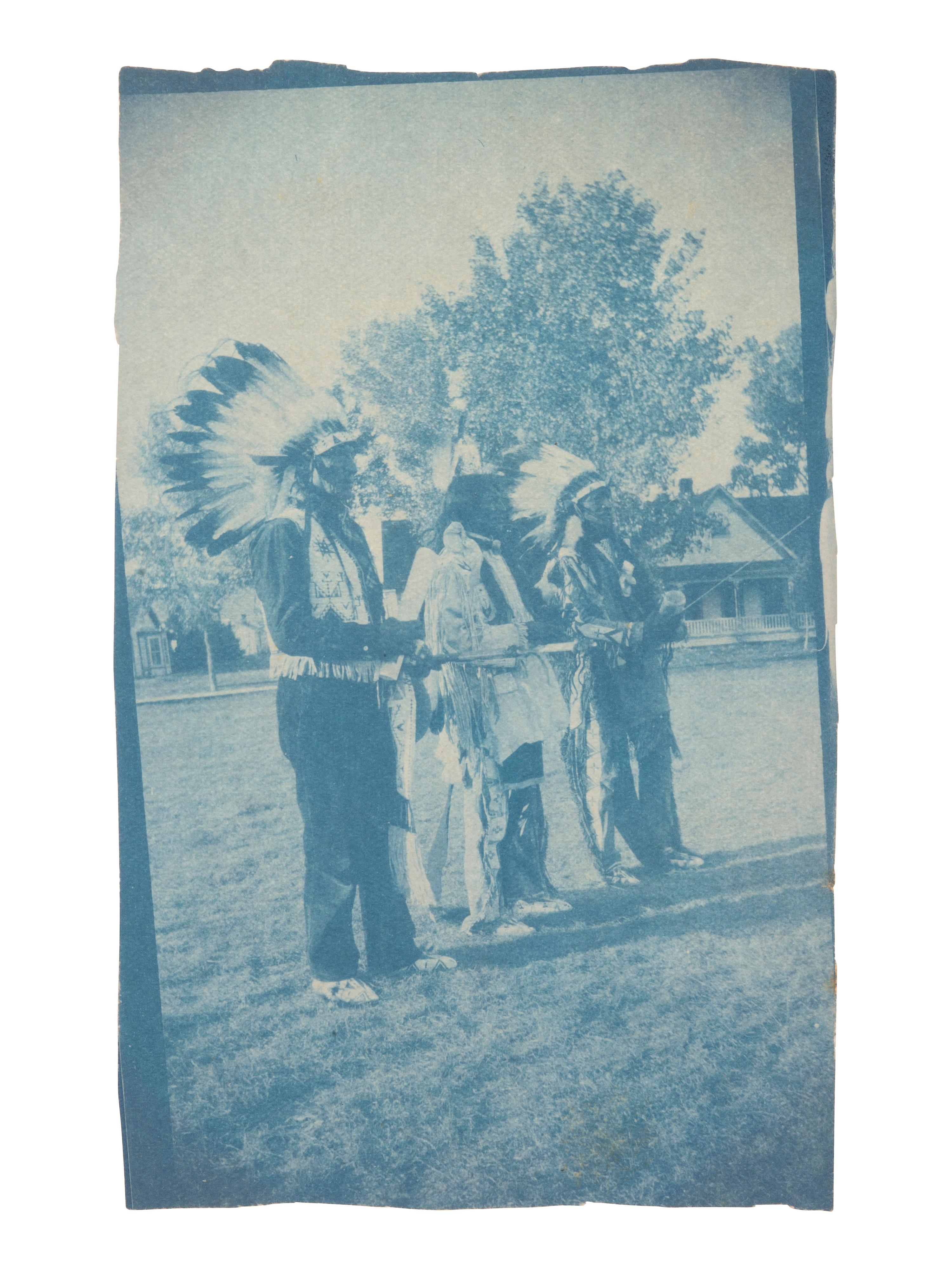 [NATIVE AMERICANS]. 8 photographs, incl. cyanotype of Native Americans attributed to Edward CURTIS.