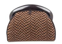 A De Vecchi Brown and Black Woven Clutch, 12 x 9.5 x 2 inches.