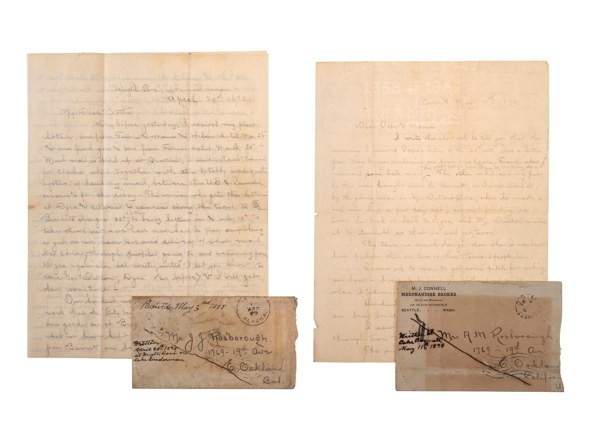 [WESTERN AMERICANA]. The Rosborough family archive, including letters relating to the California Gold Rush, the Modoc War, the Klondike Gold Rush, and early settlement and mining operations in Idaho Territory, Utah Territory, Nevada, and Texas.