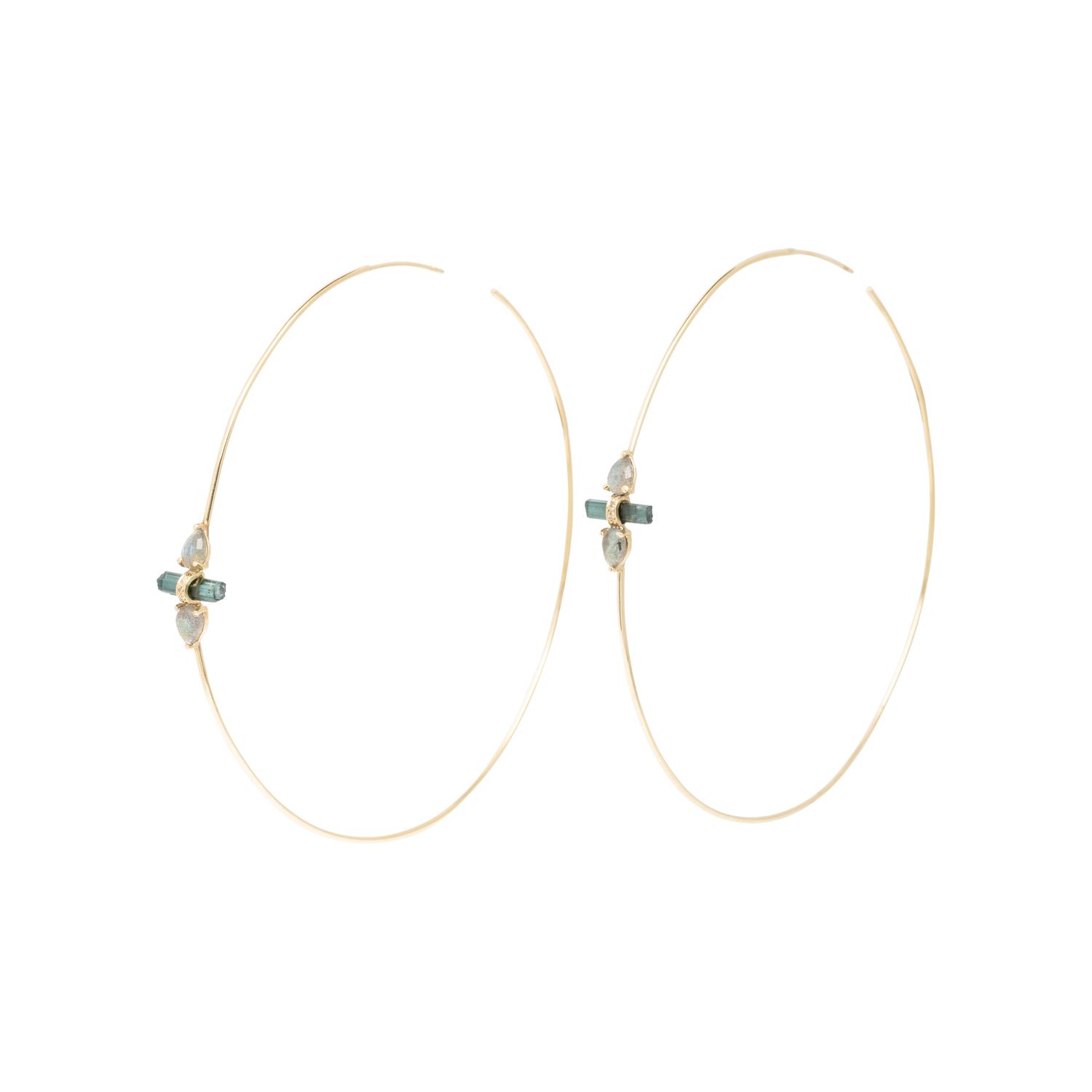 YELLOW GOLD AND MULTIGEM HOOP EARRINGS