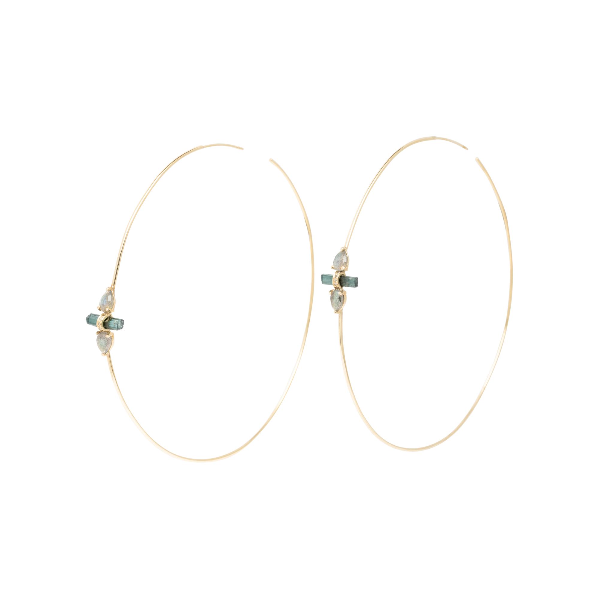YELLOW GOLD AND MULTIGEM HOOP EARRINGS