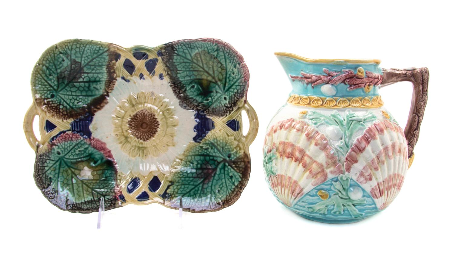 A Majolica Pitcher, Height of pitcher 7 3/4 inches.