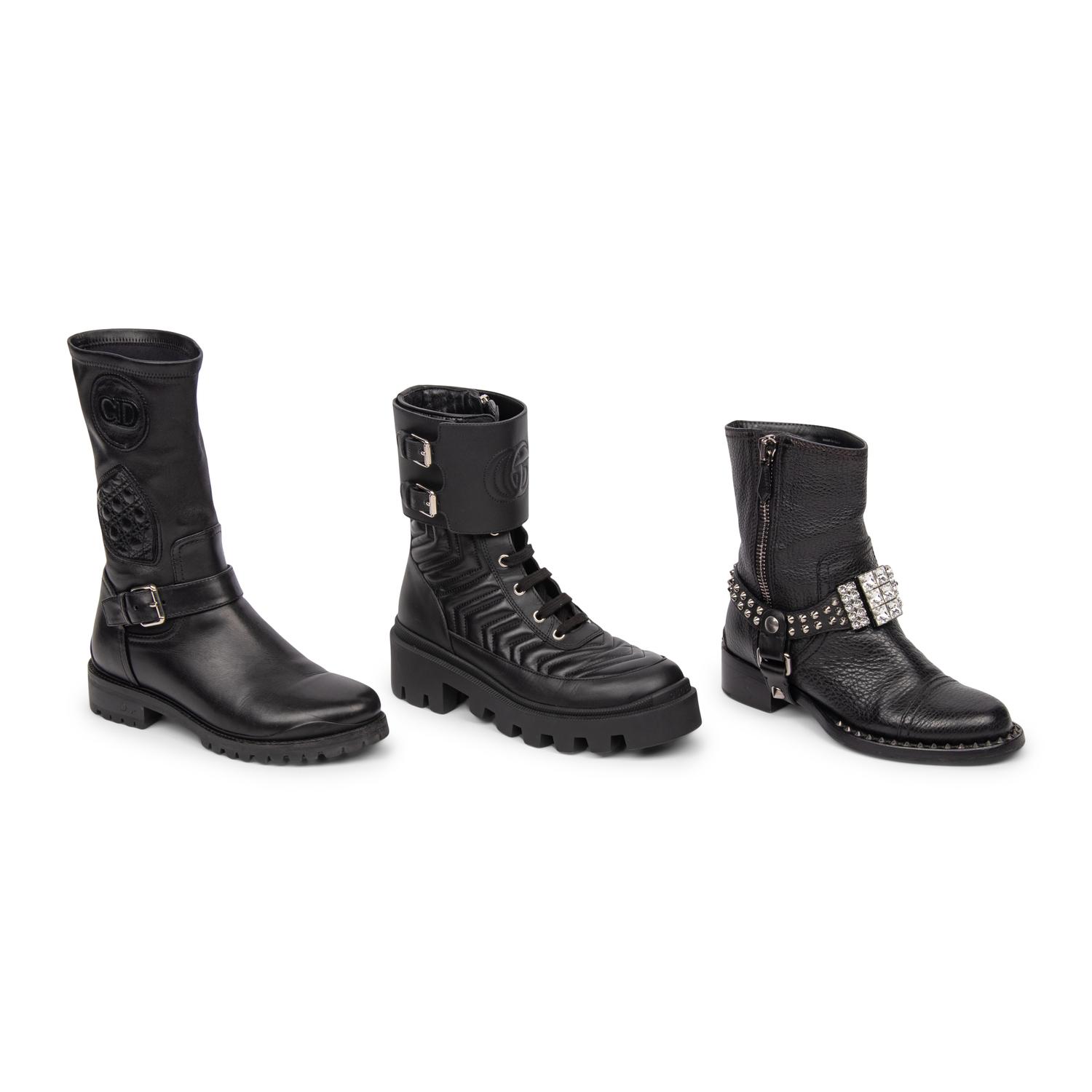 THREE PAIRS OF DESIGNER BLACK LEATHER BOOTS
